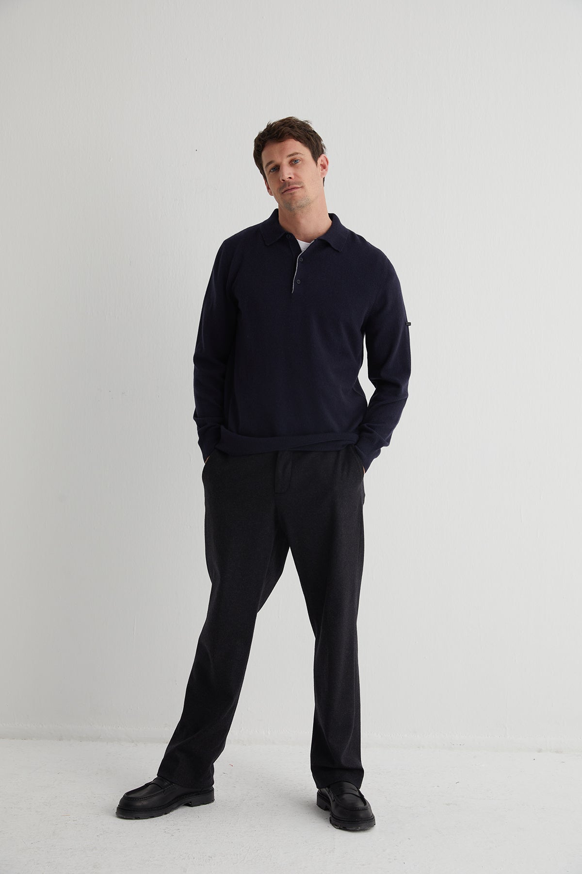 Lacivert Saf Kaşmir Polo Kazak