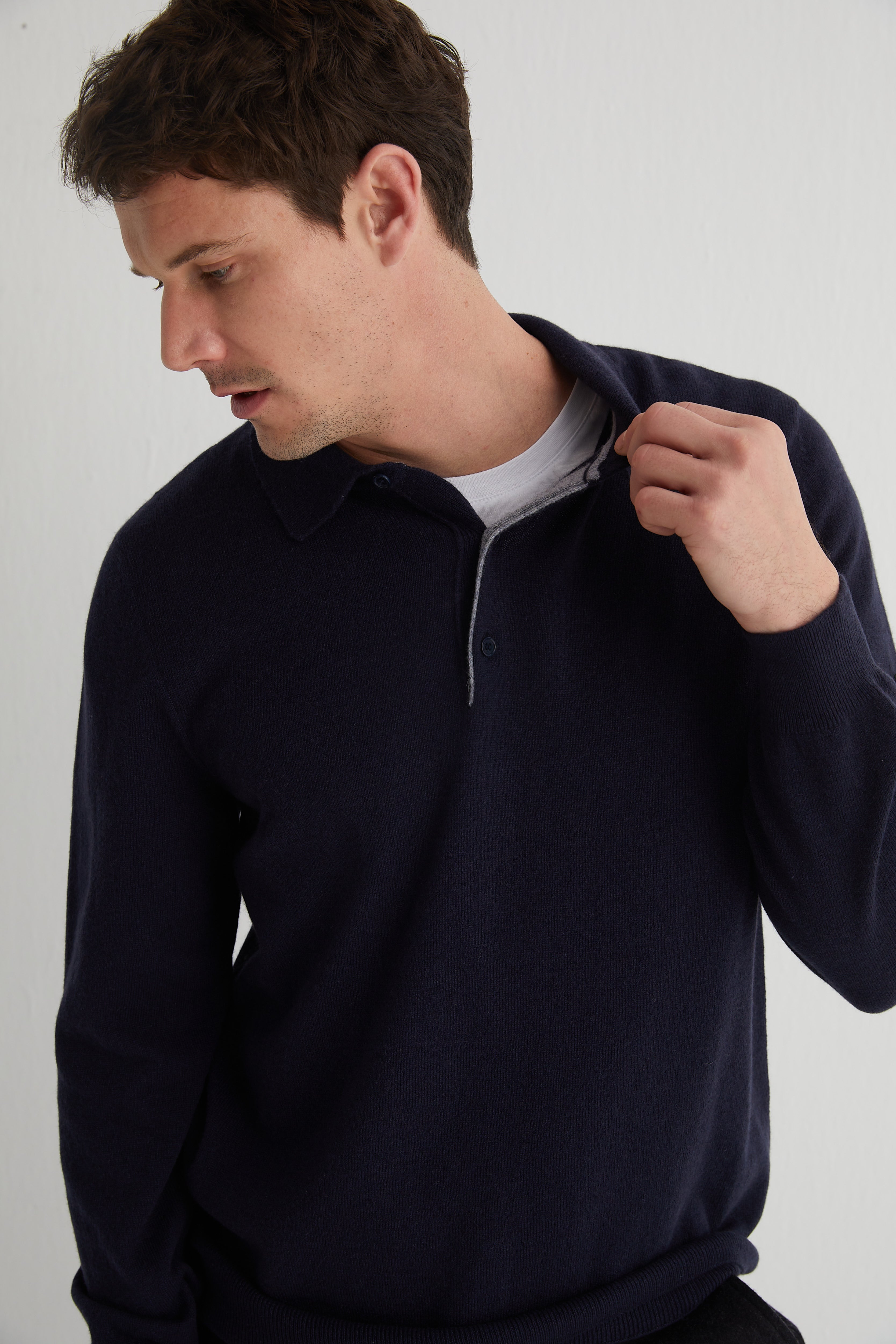 Lacivert Saf Kaşmir Polo Kazak