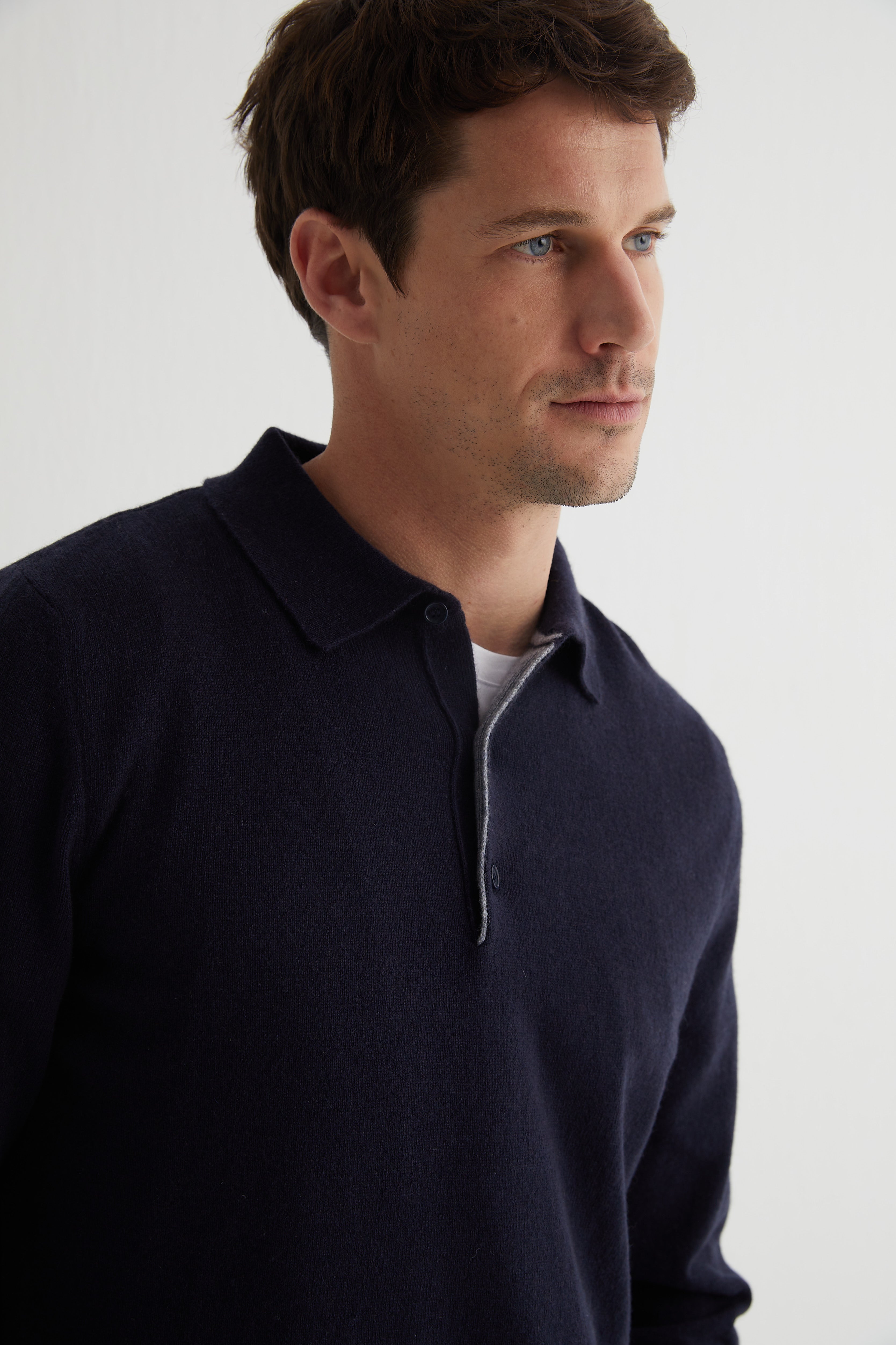 Lacivert Saf Kaşmir Polo Kazak