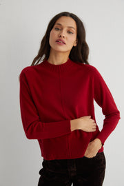 Kırmızı Carla Saf Kaşmir Yuvarlak Yaka Kazak