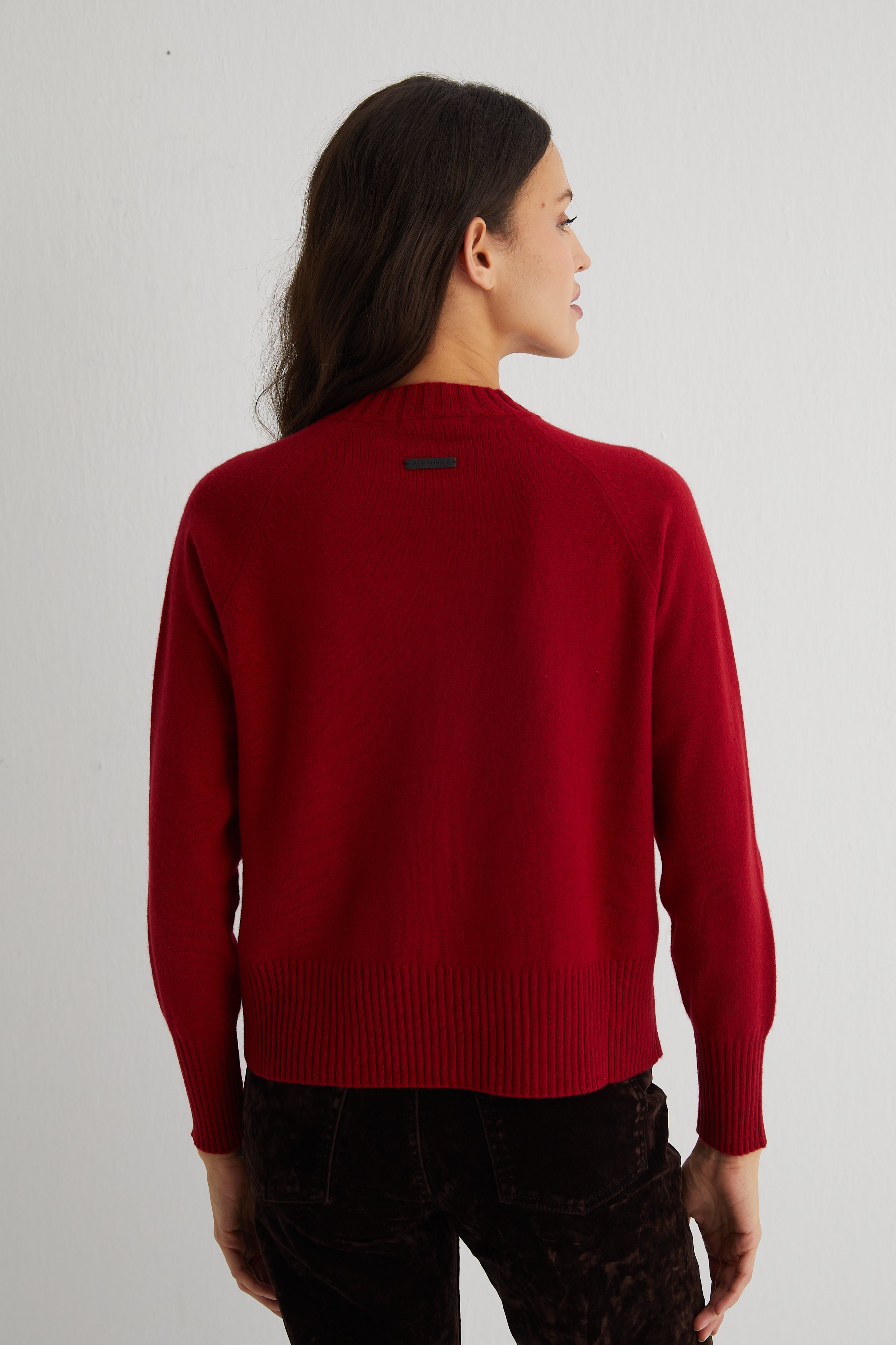 Kırmızı Carla Saf Kaşmir Yuvarlak Yaka Kazak