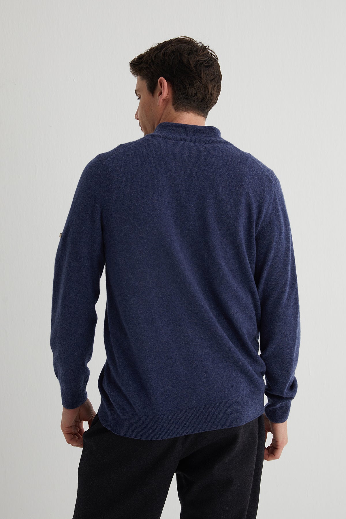 Denim Saf Kaşmir Yarım Balıkçı Yaka Fermuarlı Kazak