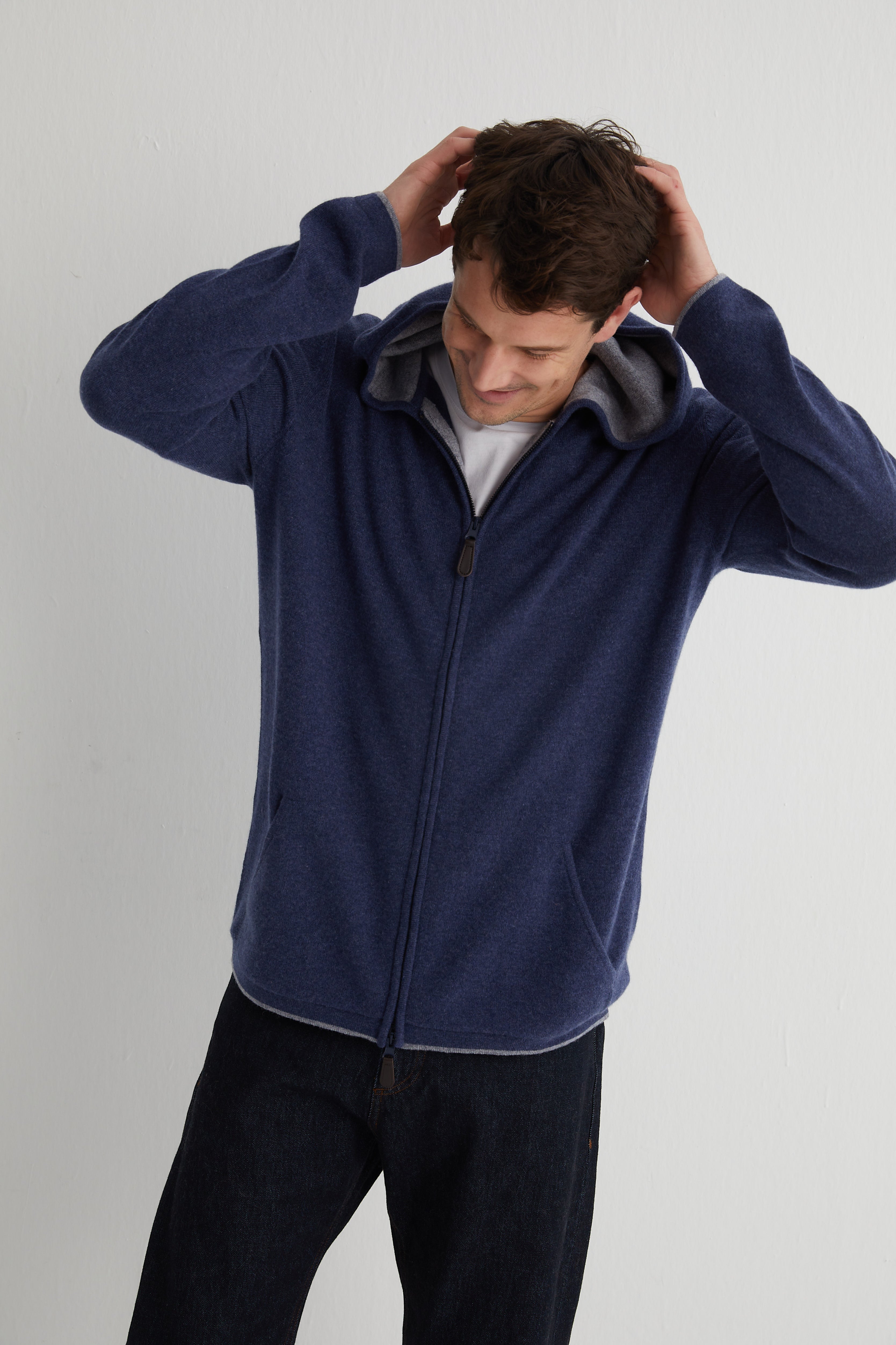 Denim Scott Saf Kaşmir Kapüşonlu Hırka