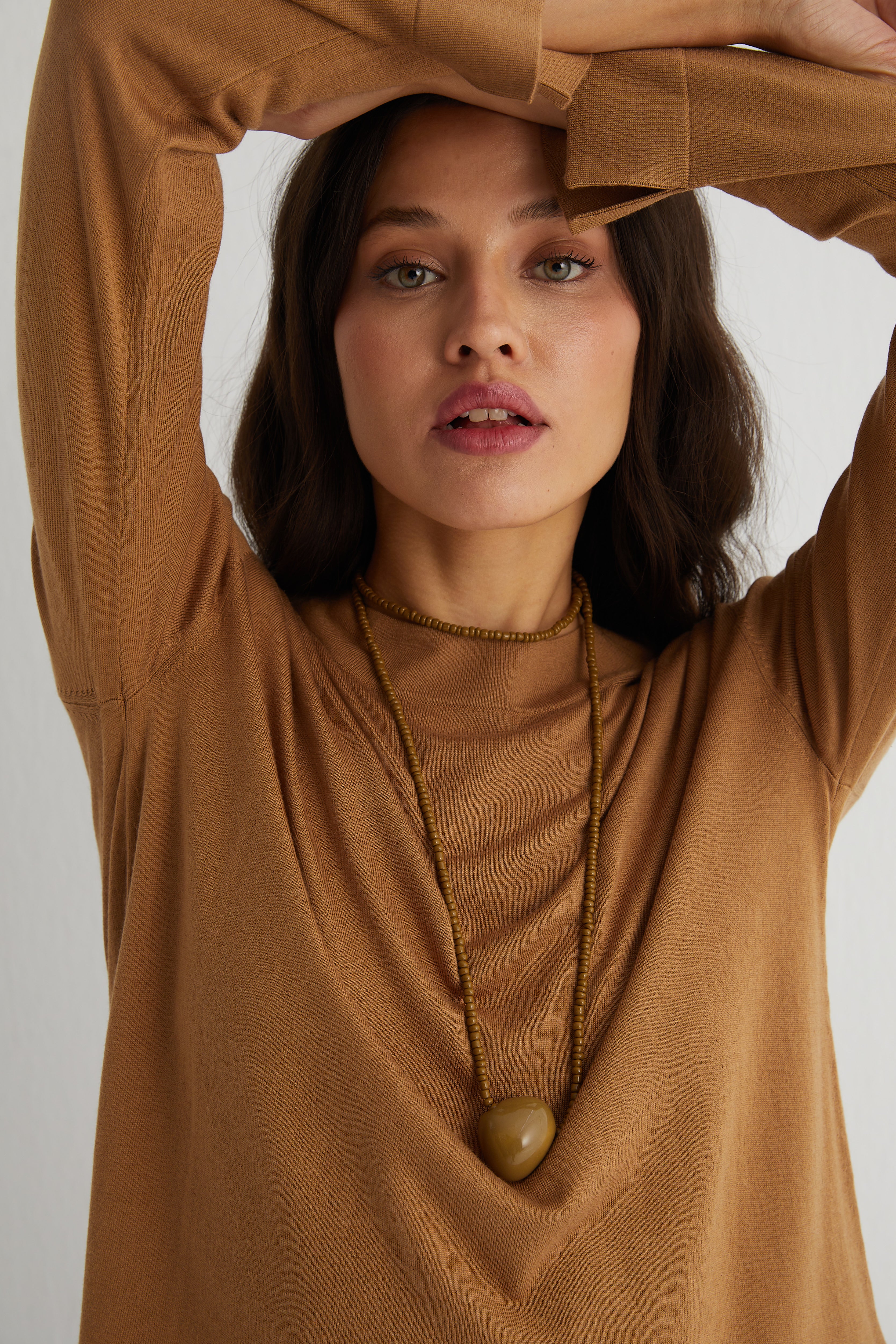 Camel Zoe İpek Kaşmir Yuvarlak Yaka Tunik Triko