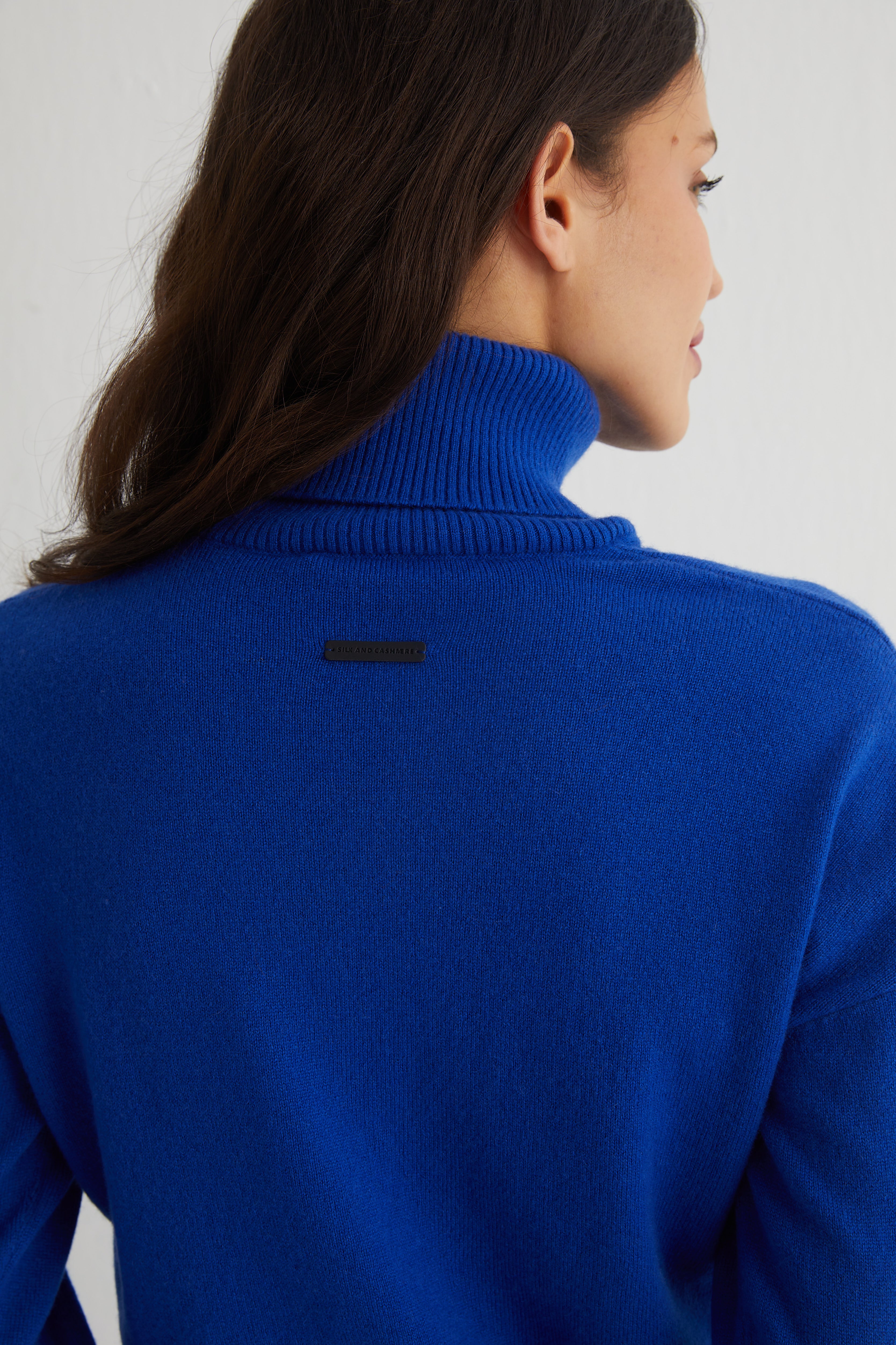Saks Mavi Lilly Saf Kaşmir Balıkçı Yaka Kazak