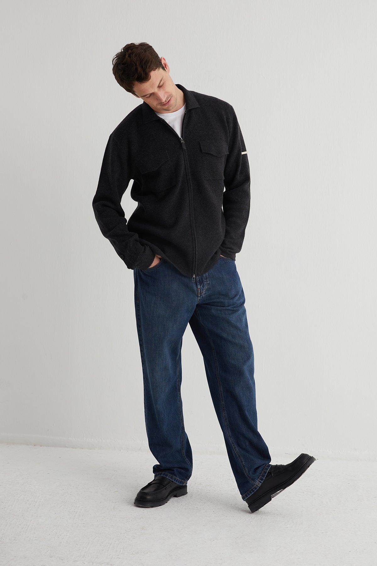 Gri Saf Kaşmir Çelik Örgü Erkek Ceket