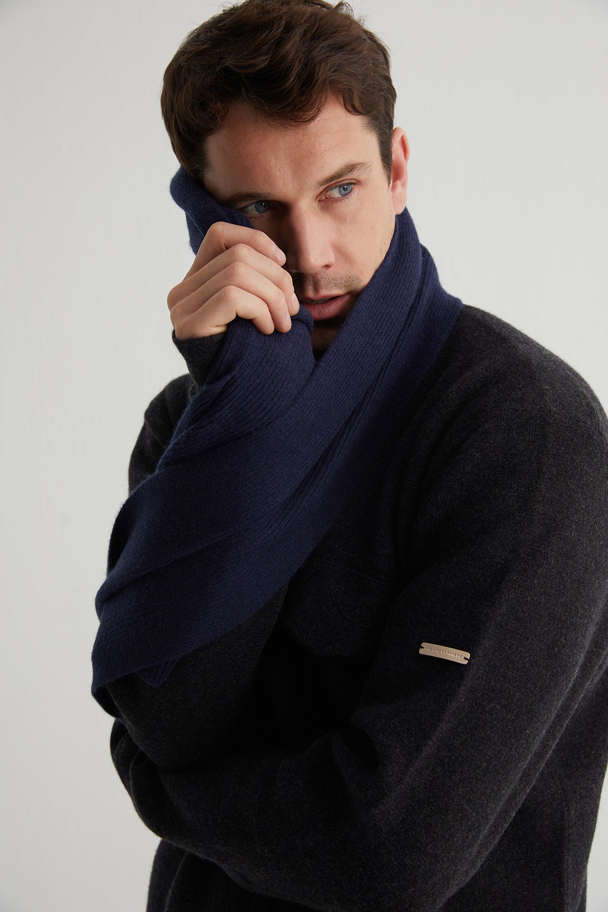 Lacivert Copenhagen Saf Yün Ribana Örme Atkı 25x150 cm