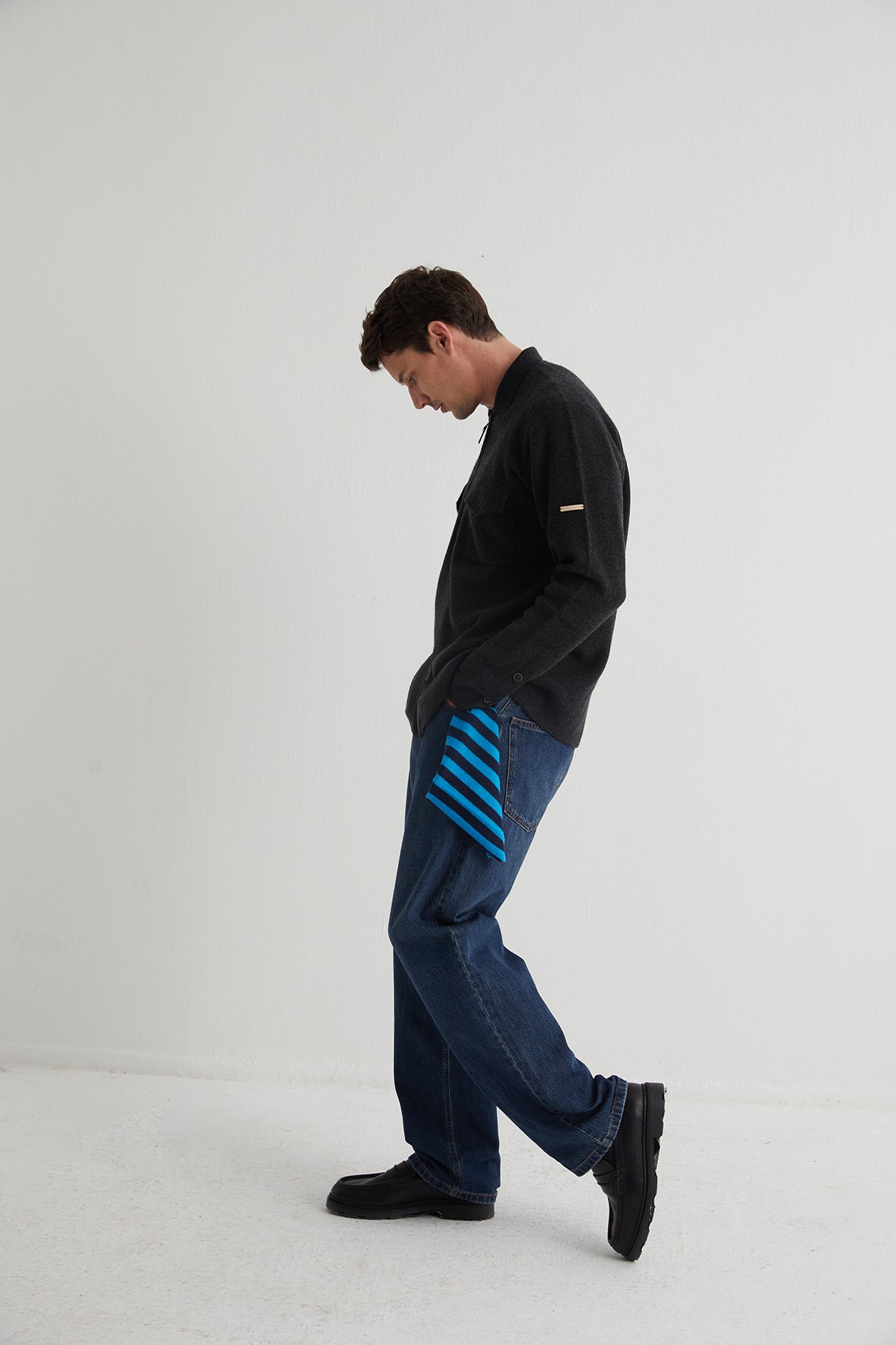 Aqua Lacivert Rose Saf Kaşmir Çizgili Fular Bandana 85x30x30 cm