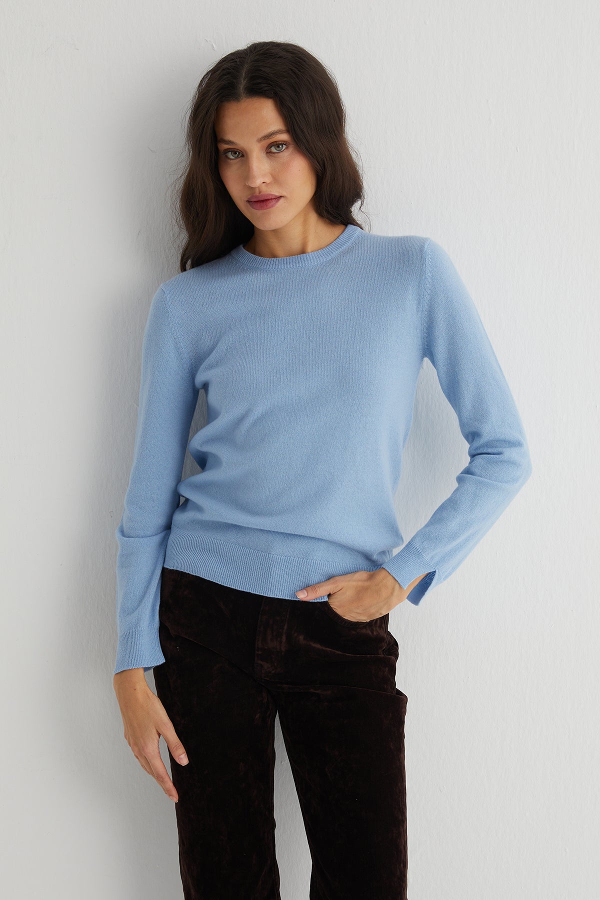 Açık Mavi Franca Saf Kaşmir Bisiklet Yaka Kazak