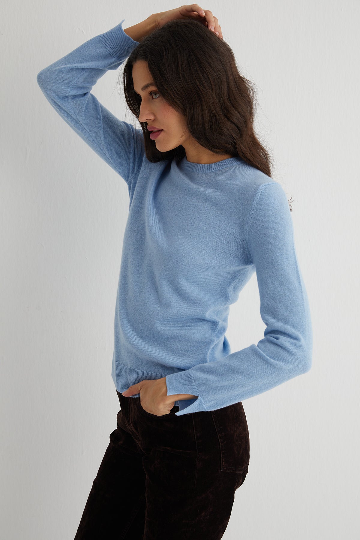 Açık Mavi Franca Saf Kaşmir Bisiklet Yaka Kazak