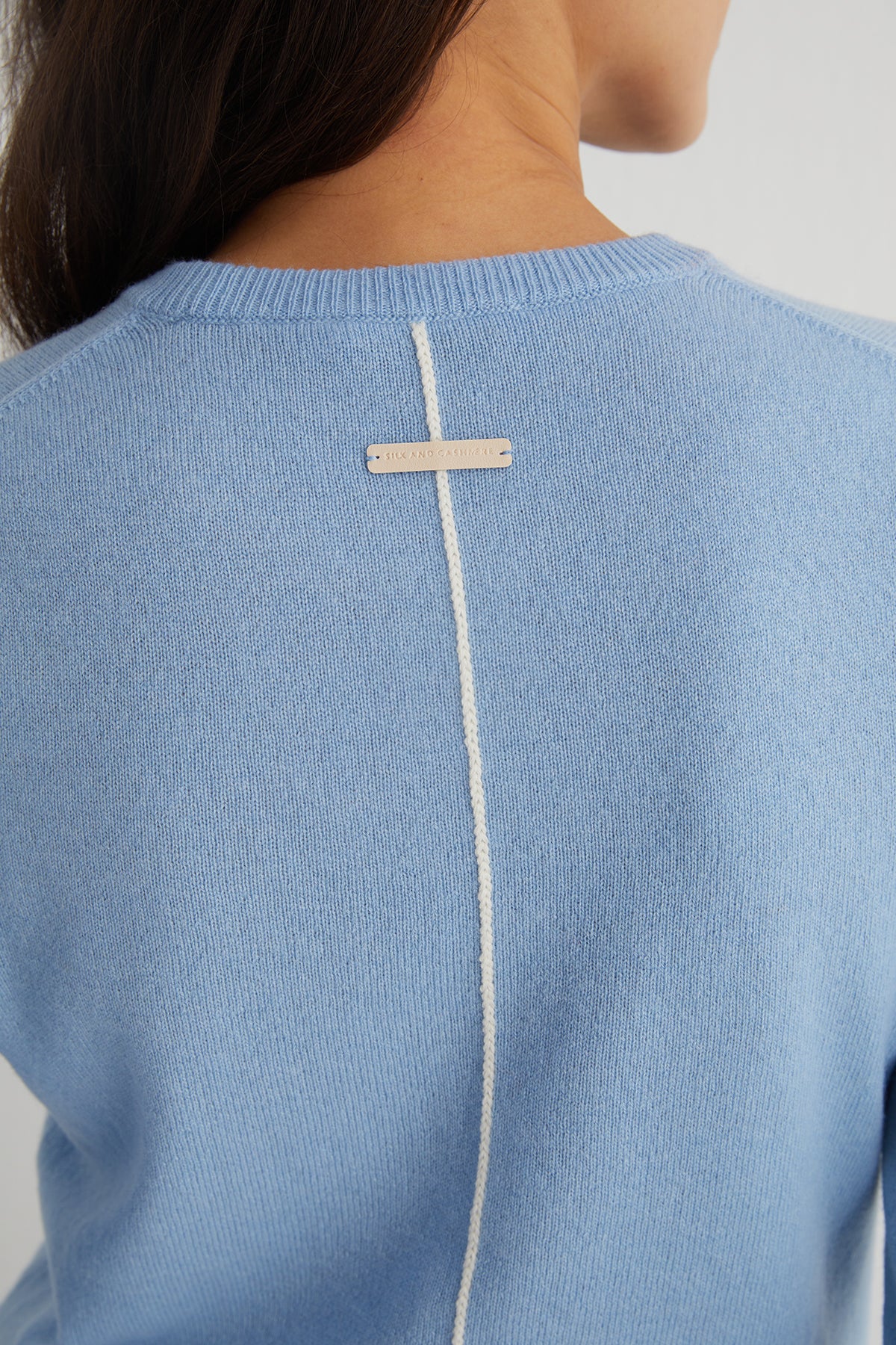 Açık Mavi Franca Saf Kaşmir Bisiklet Yaka Kazak