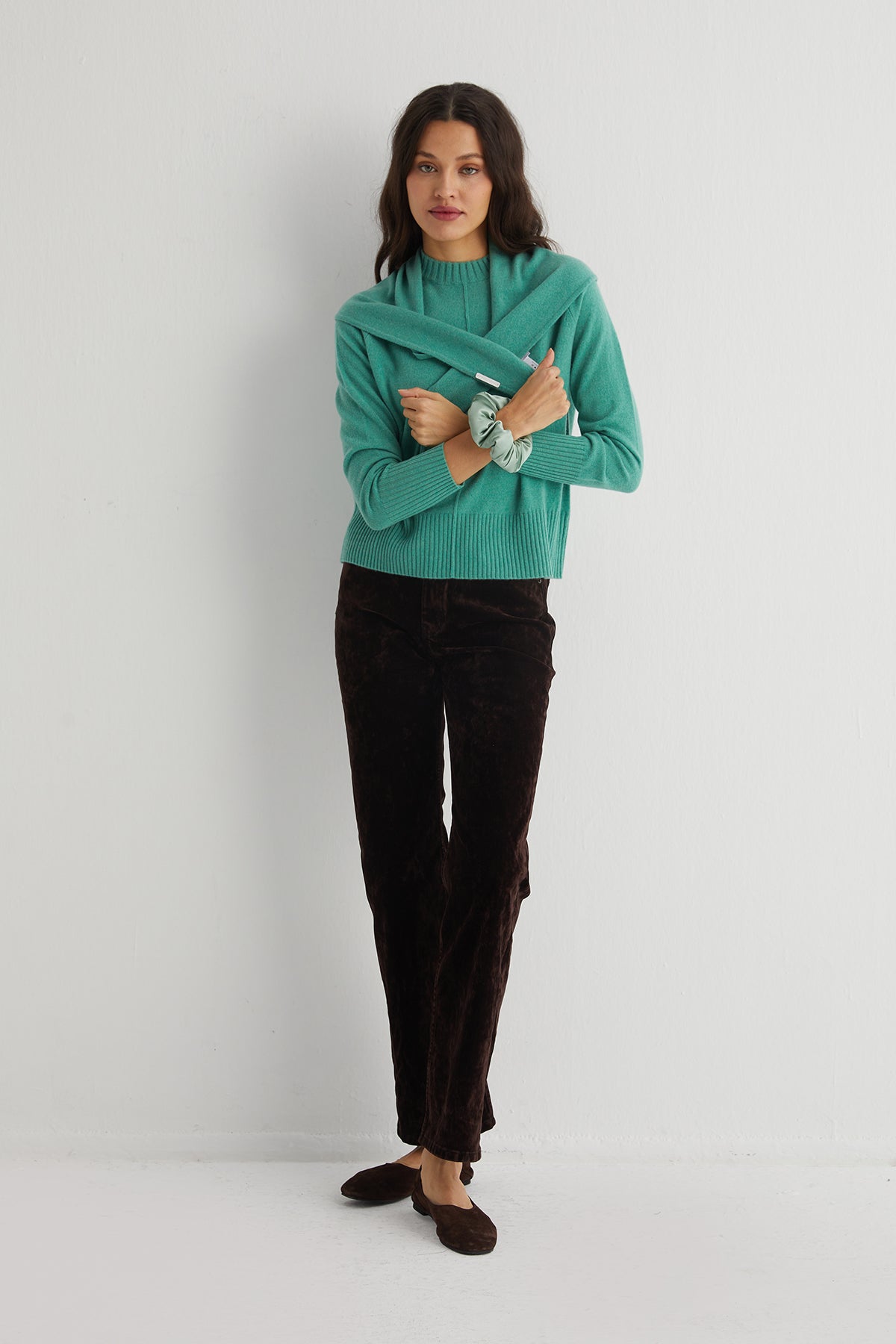 Nil Yeşili Rose Saf Kaşmir Fular Bandana 115x45x45 cm