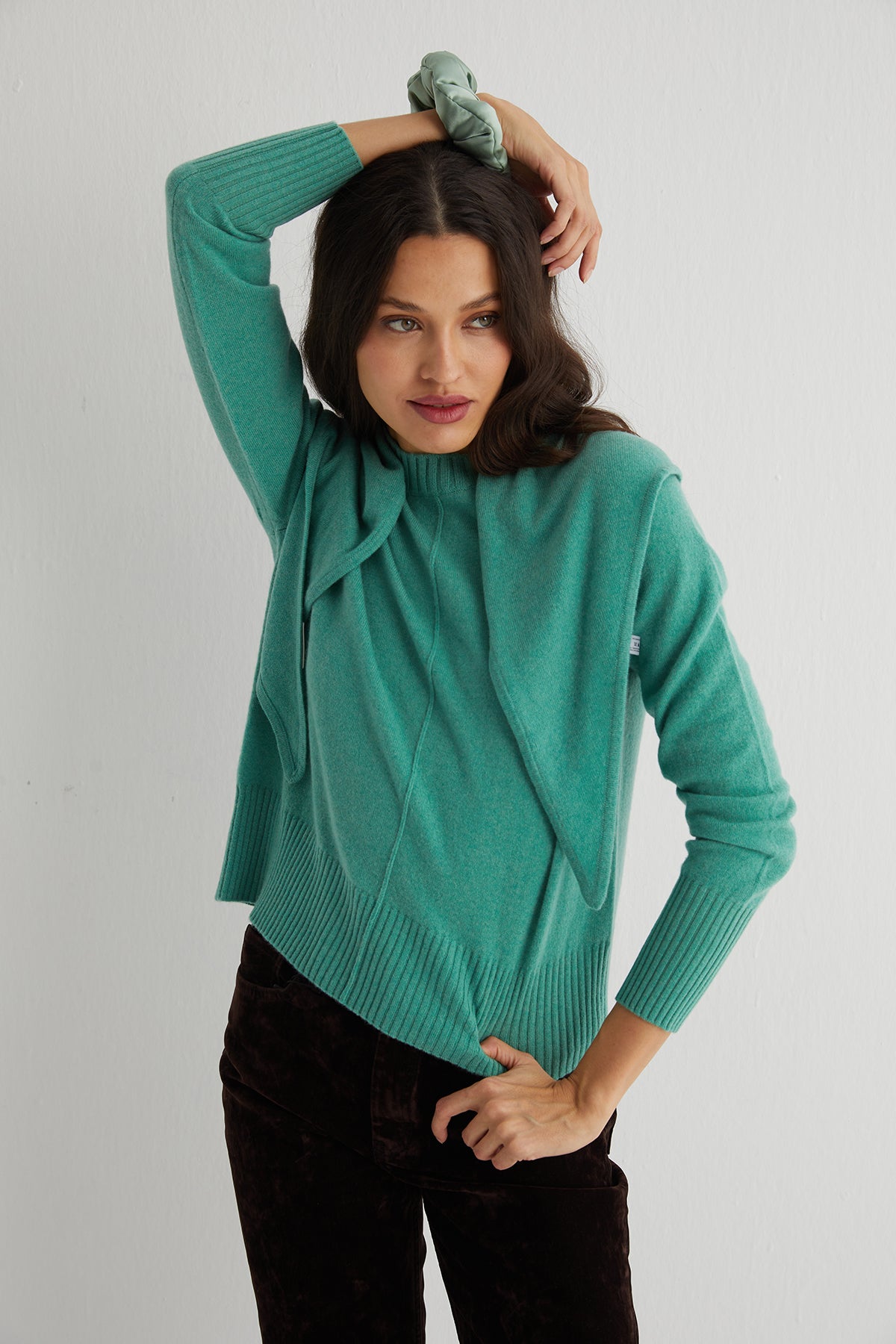 Nil Yeşili Rose Saf Kaşmir Fular Bandana 115x45x45 cm