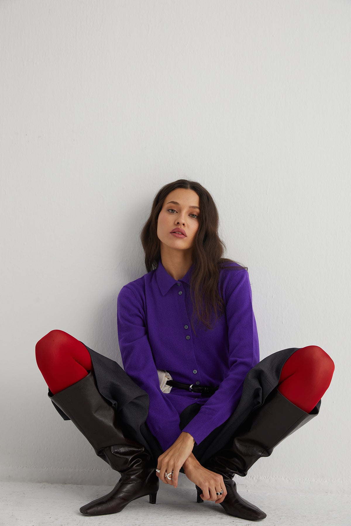 Mor Agata Saf Kaşmir Triko Gömlek