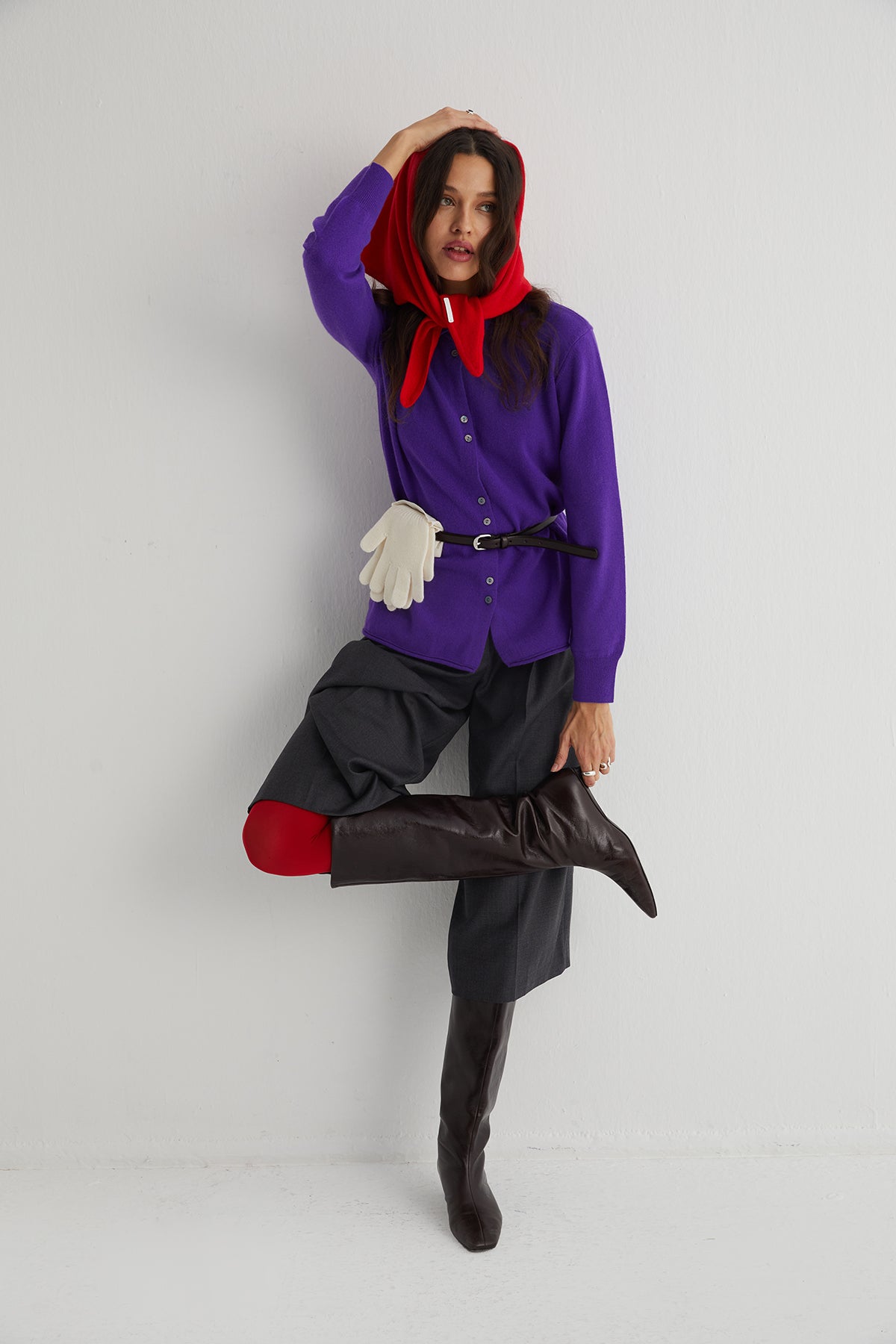 Mor Agata Saf Kaşmir Triko Gömlek