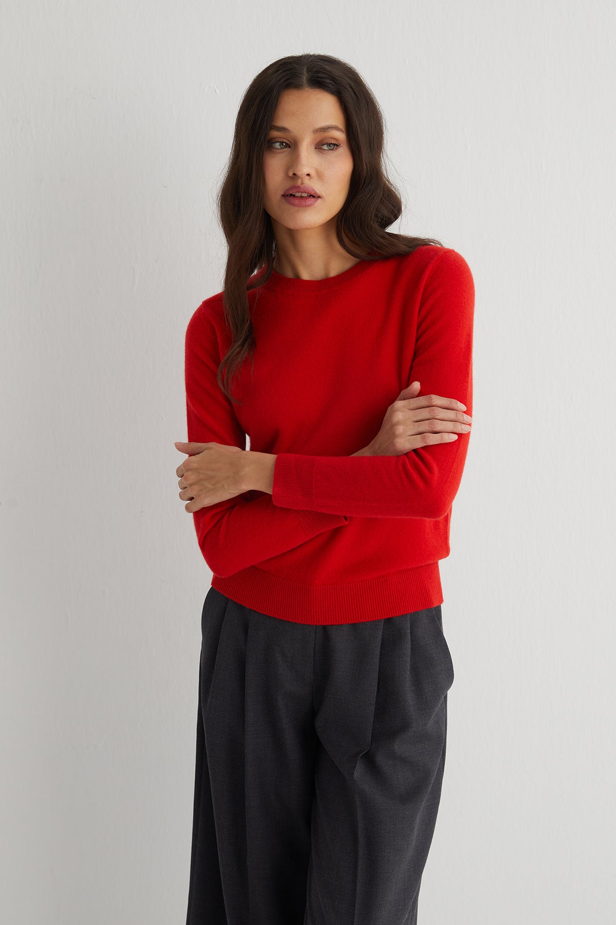 Turuncu Agata Saf Kaşmir Yuvarlak Yaka Kazak