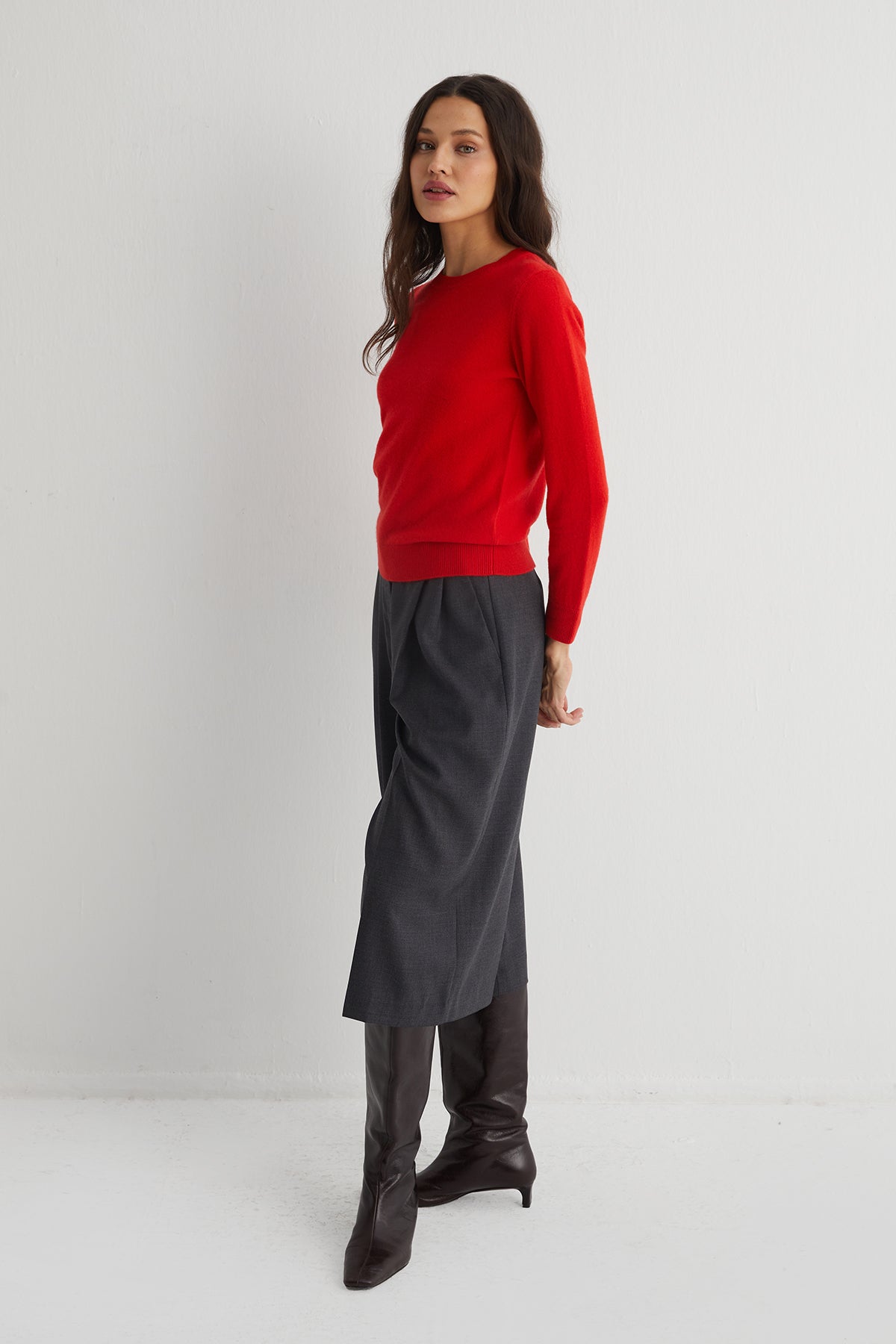 Turuncu Agata Saf Kaşmir Yuvarlak Yaka Kazak