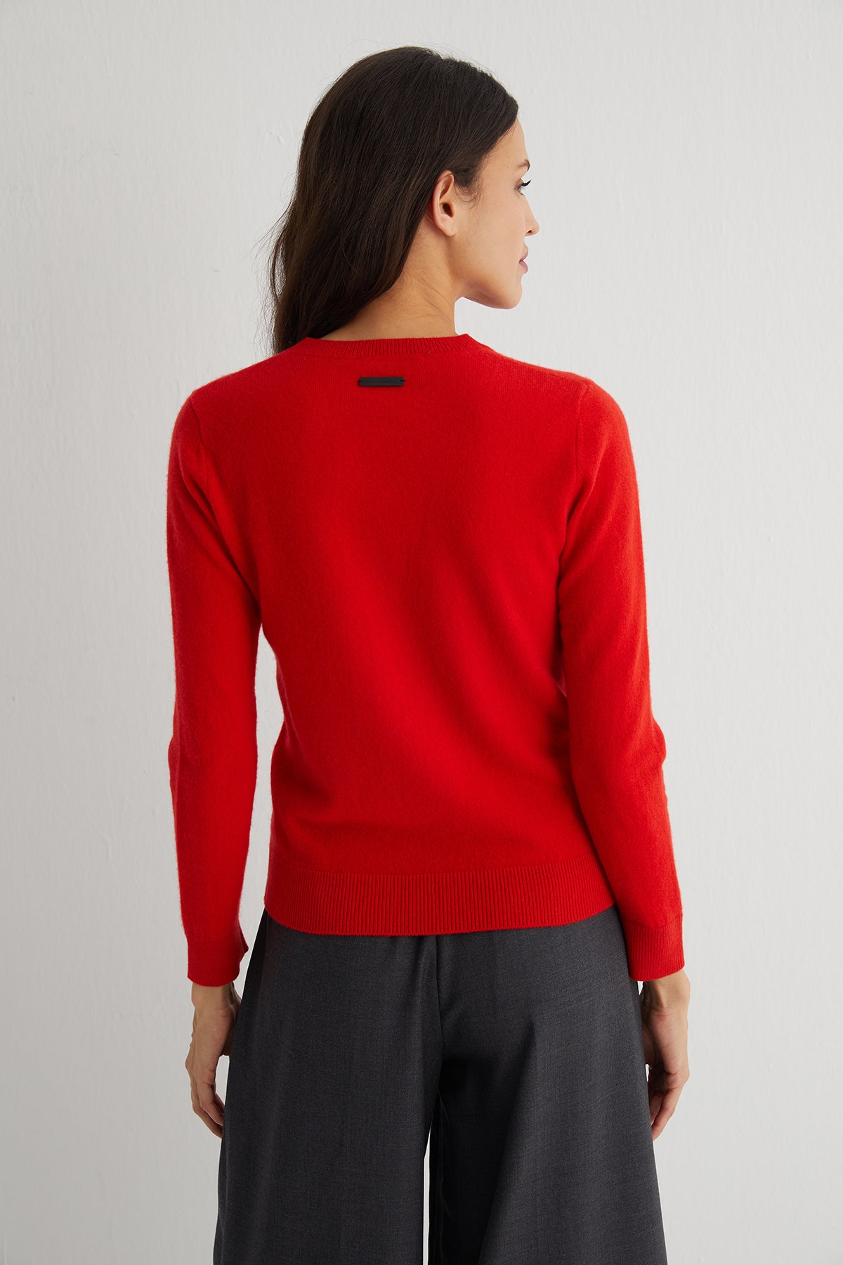 Turuncu Agata Saf Kaşmir Yuvarlak Yaka Kazak