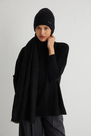 Siyah Paris Kaşmirli Pullu Şal 70x200