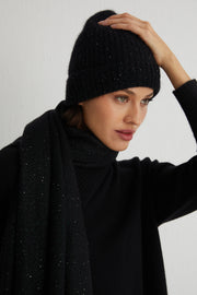 Siyah Paris Kaşmirli Pullu Bere