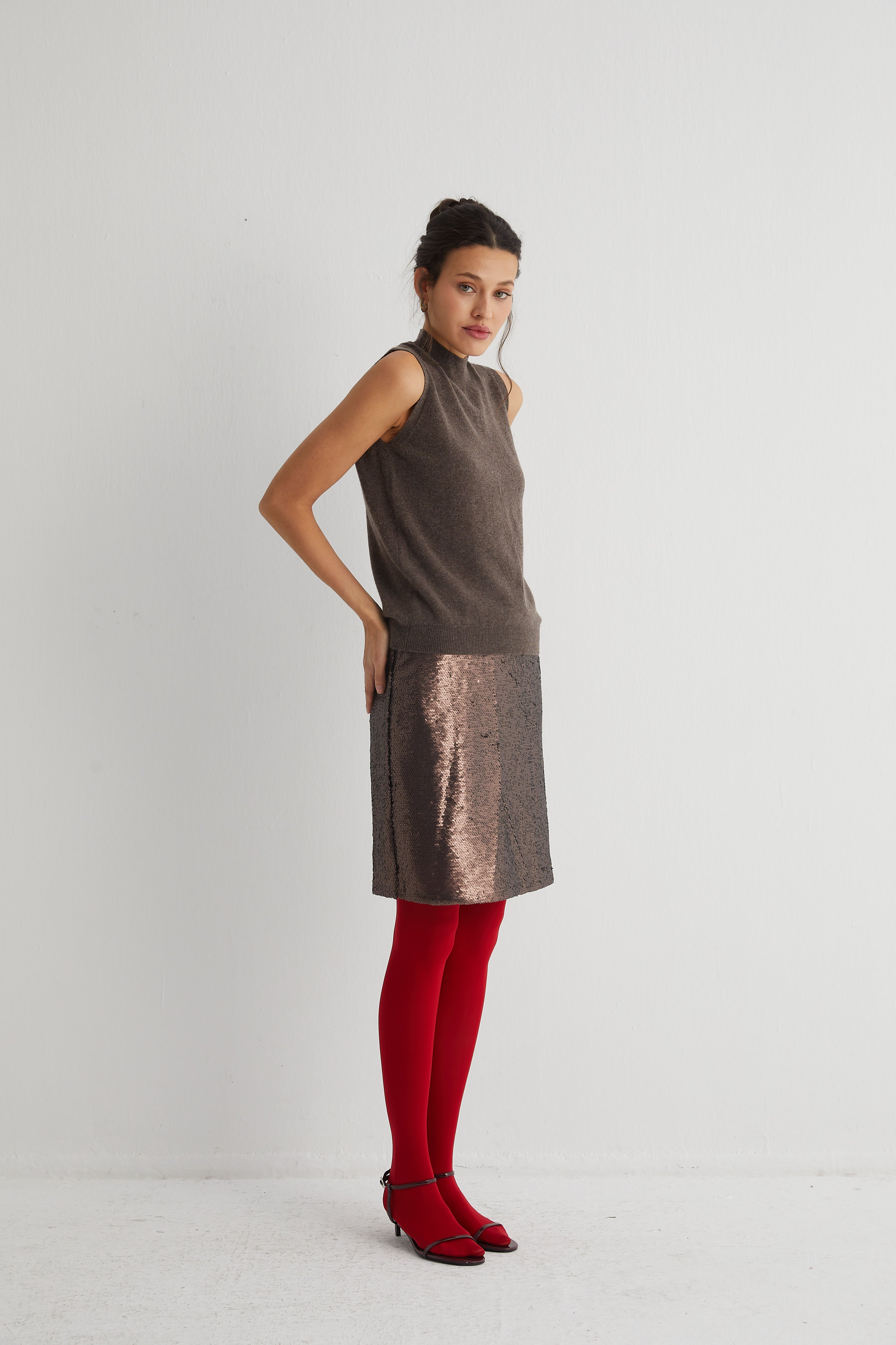 Vizon Agata Saf Kaşmir Yüksek Yaka Kolsuz Triko