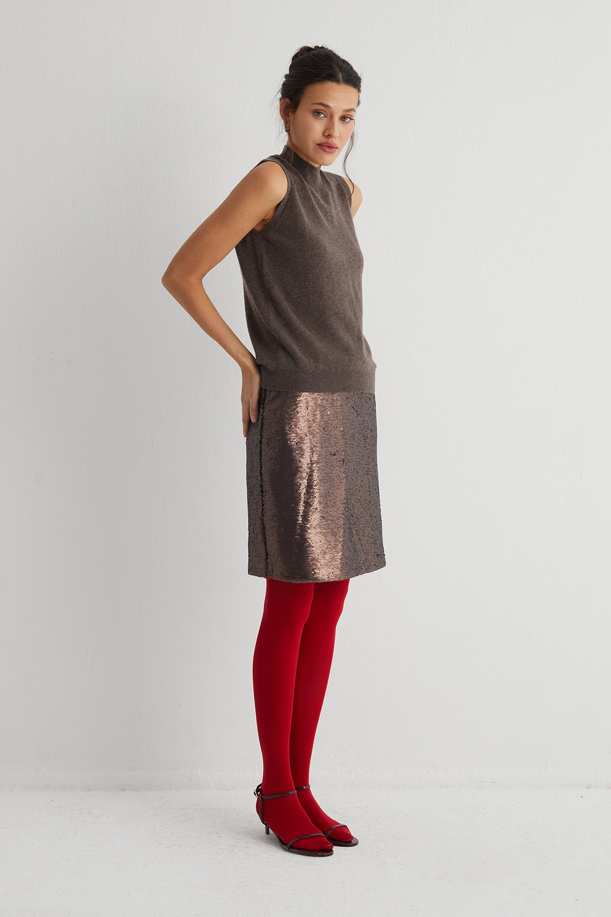 Vizon Agata Saf Kaşmir Yüksek Yaka Kolsuz Triko