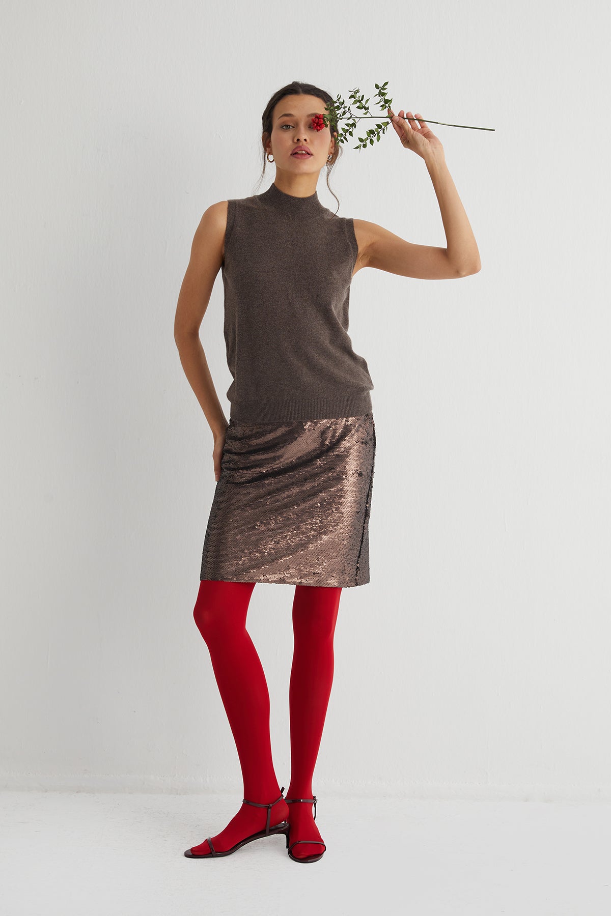 Vizon Agata Saf Kaşmir Yüksek Yaka Kolsuz Triko