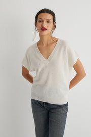 Ekru Kostir Saf Kaşmir Derin V Yaka Triko