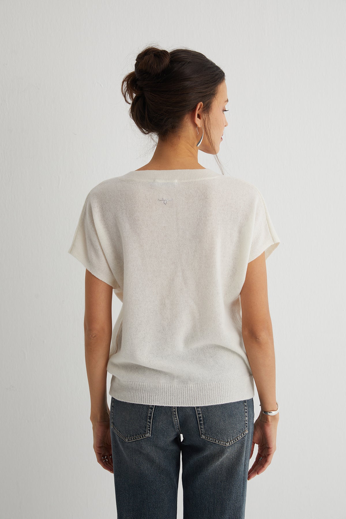 Ekru Kostir Saf Kaşmir Derin V Yaka Triko