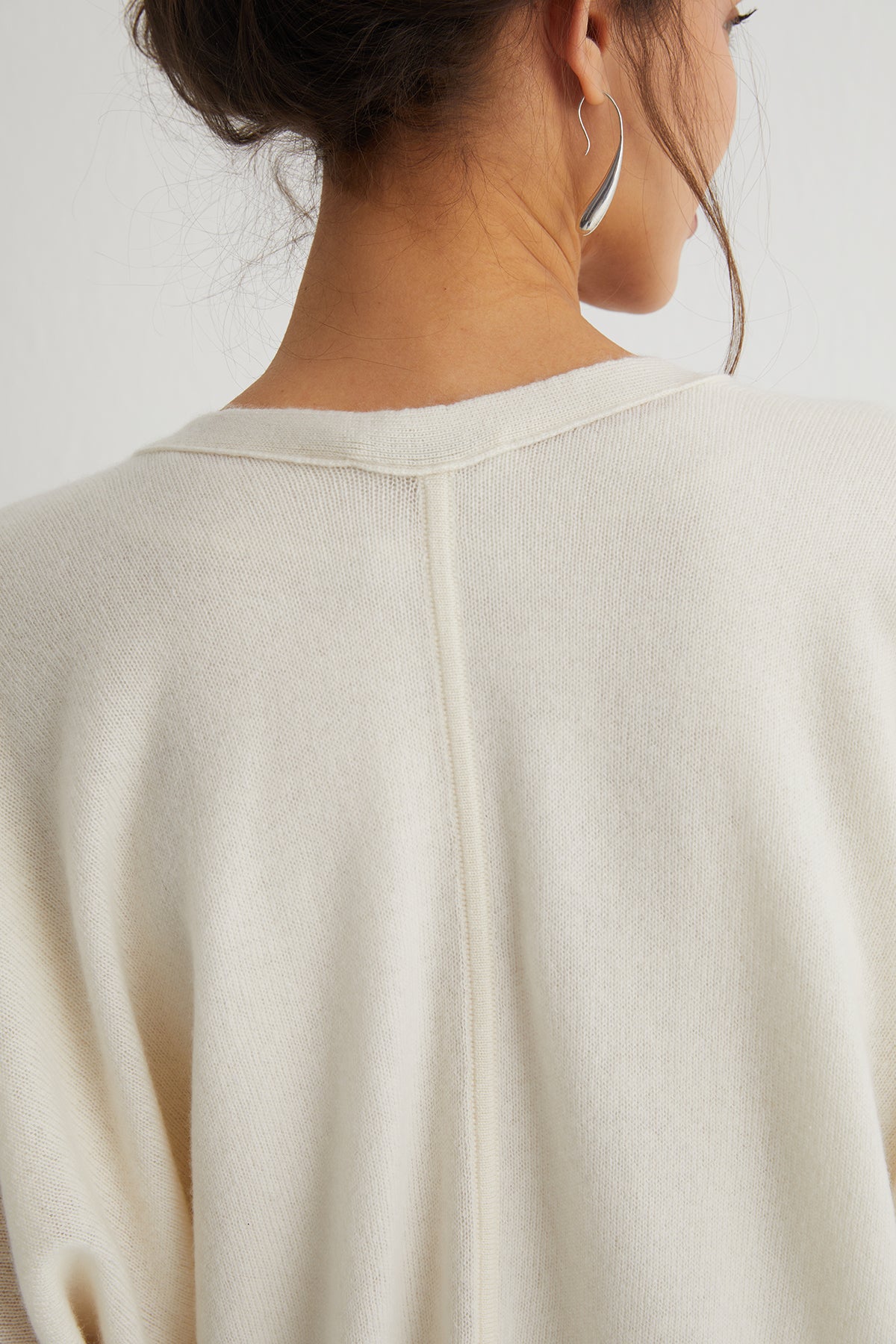 Ekru Kostir Saf Kaşmir Derin V Yaka Triko Hırka