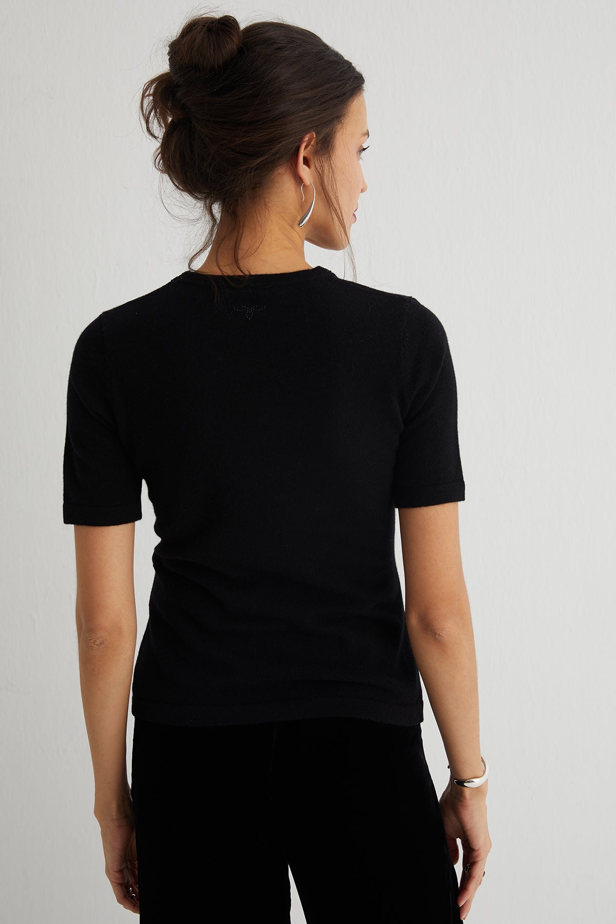 Siyah Merill Taşlı Yuvarlak Yaka Kısa Kollu Triko