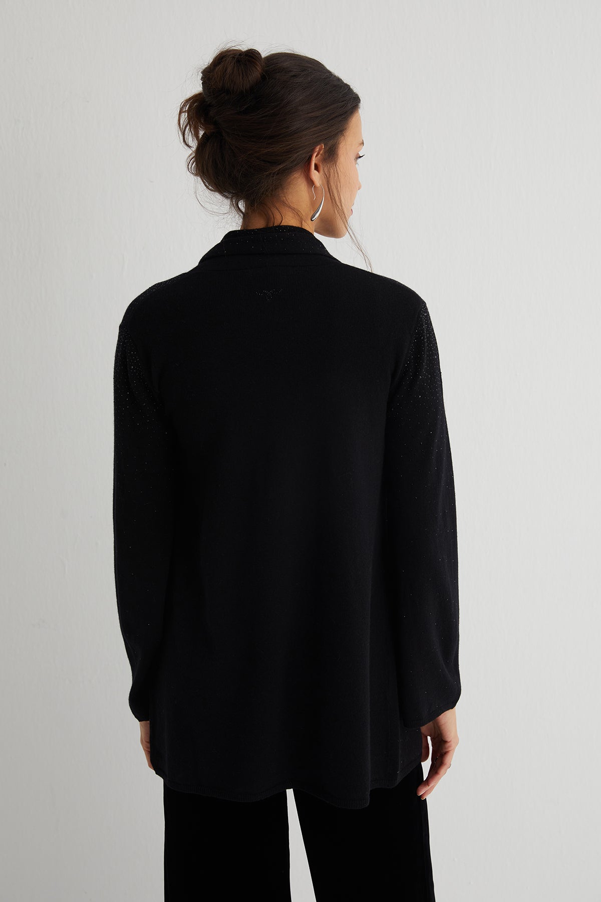 Siyah Merill Taşlı Şal Yaka Hırka