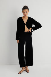 Siyah Paris İpekli Kadife Pantolon