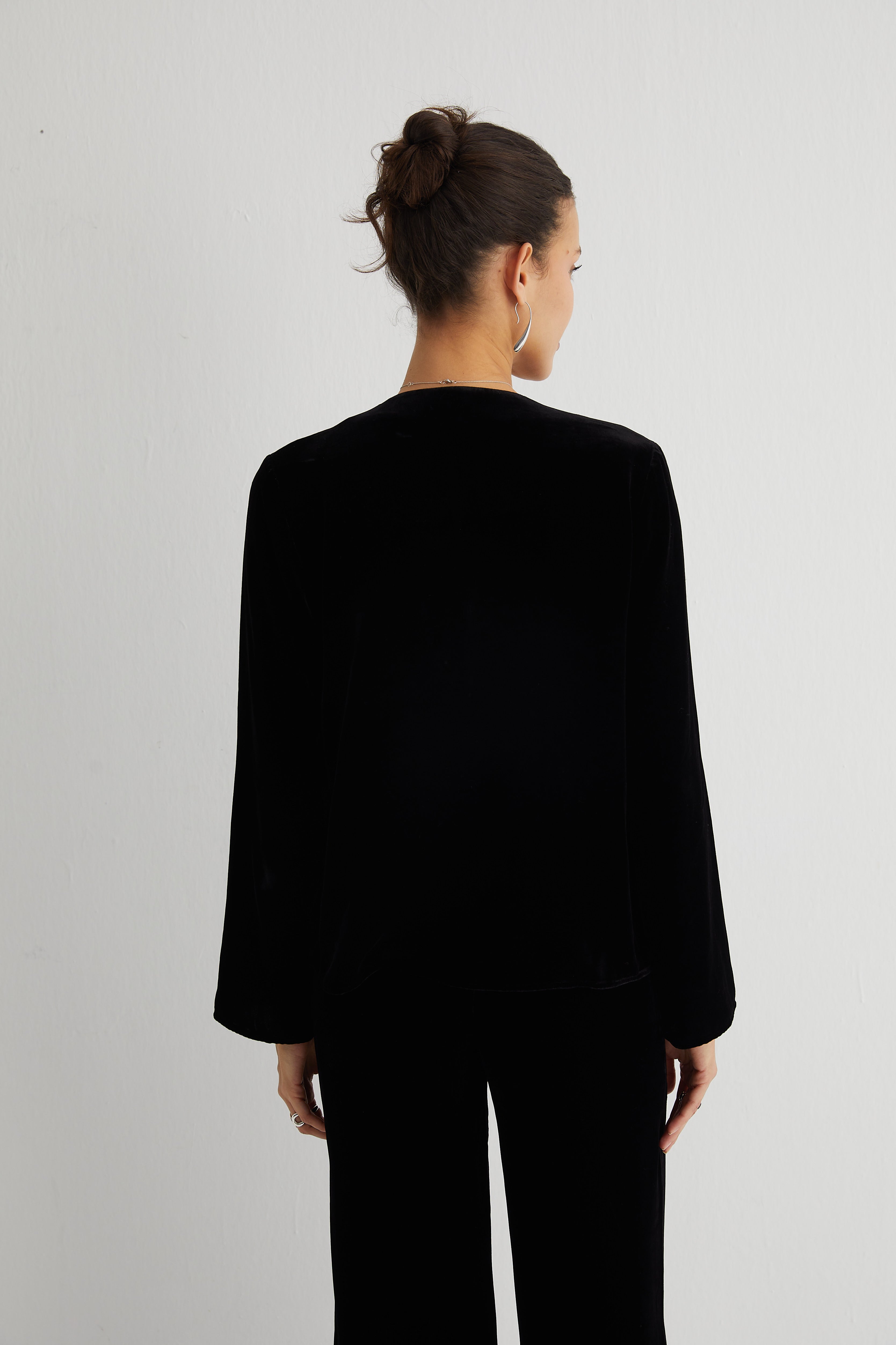 Siyah Paris İpekli Kadife Ceket
