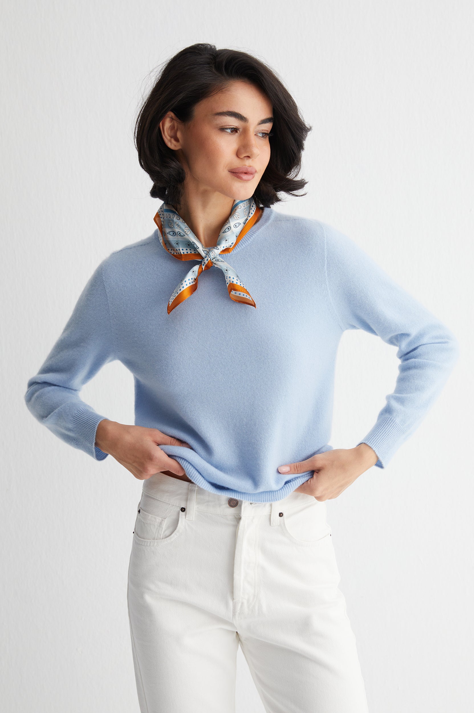 Açık Mavi Alexia Saf Kaşmir Bisiklet Yaka Kazak