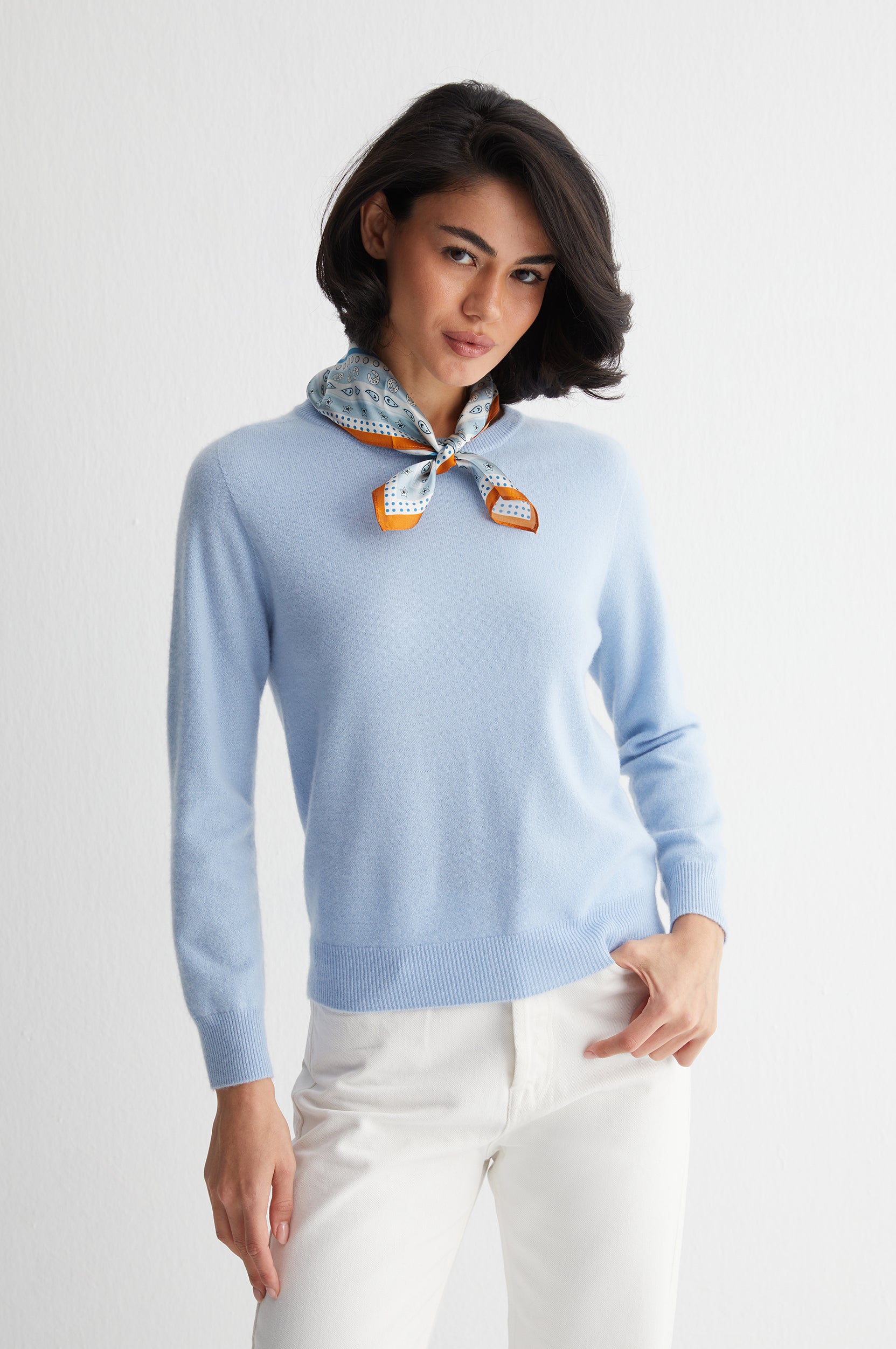 Mavi Camel Laila Saf İpek Kare Eşarp 50x50 cm