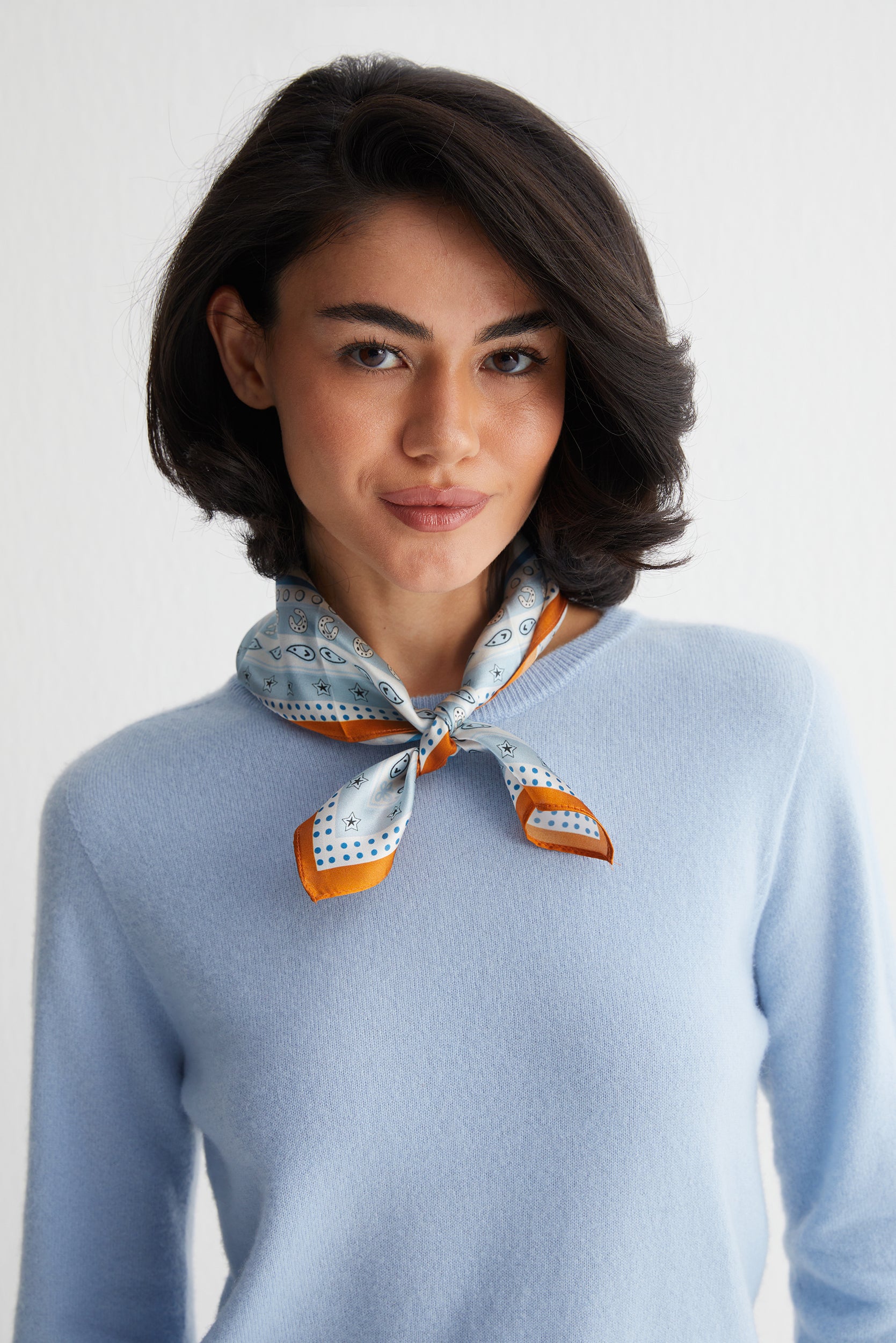 Mavi Camel Laila Saf İpek Kare Eşarp 50x50 cm