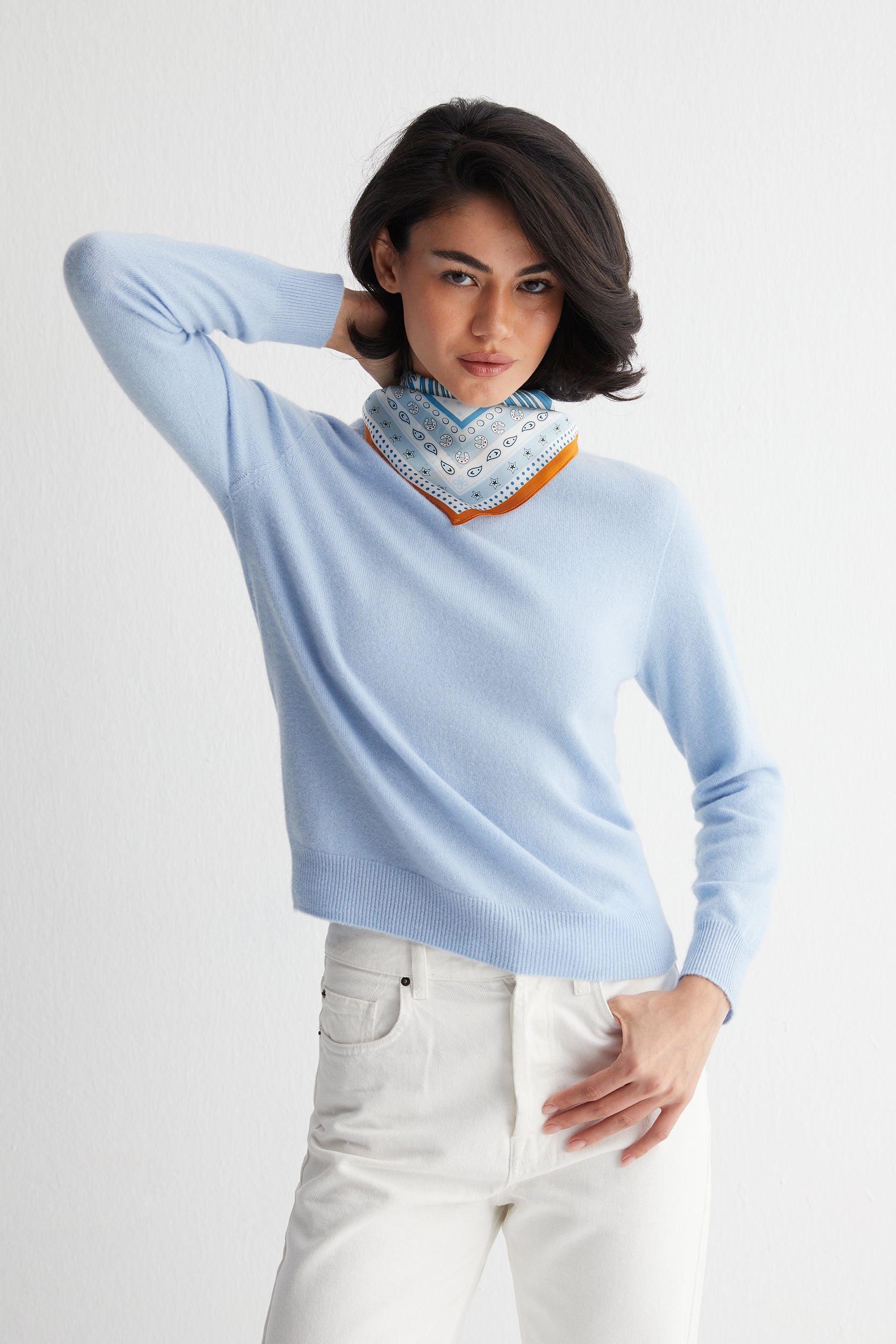 Mavi Camel Laila Saf İpek Kare Eşarp 50x50 cm