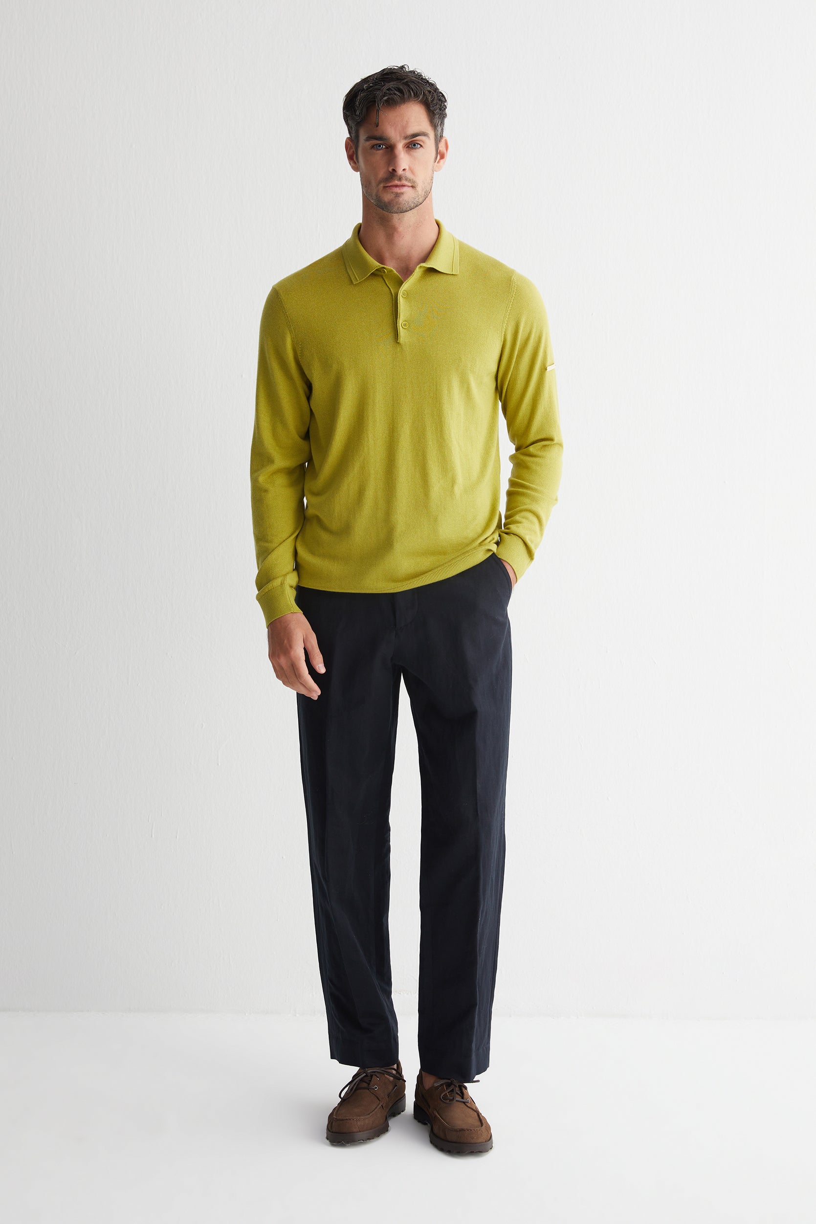 Wasabi Yeşili Paul İpek Kaşmir Polo Yaka Triko
