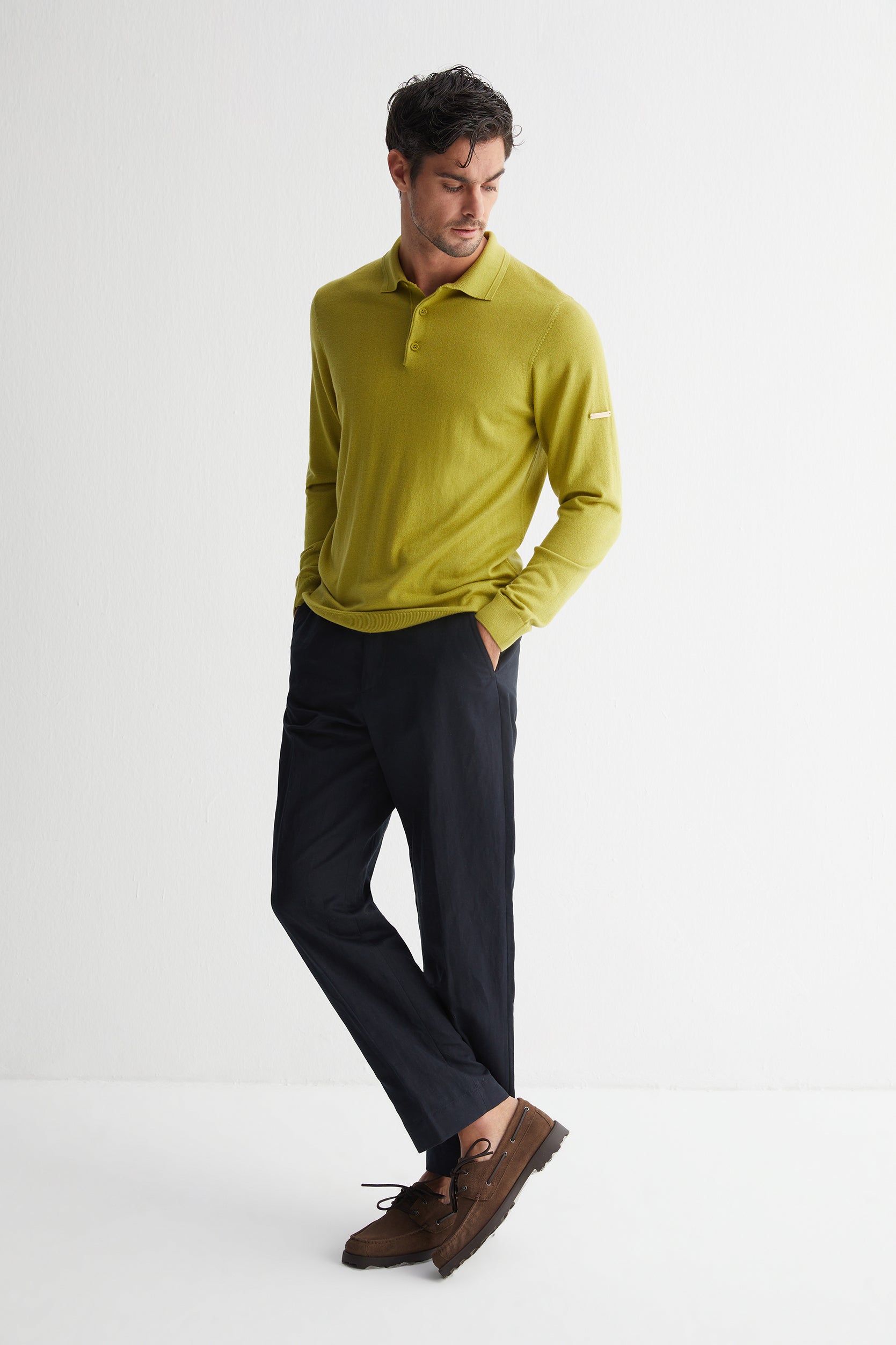 Wasabi Yeşili Paul İpek Kaşmir Polo Yaka Triko