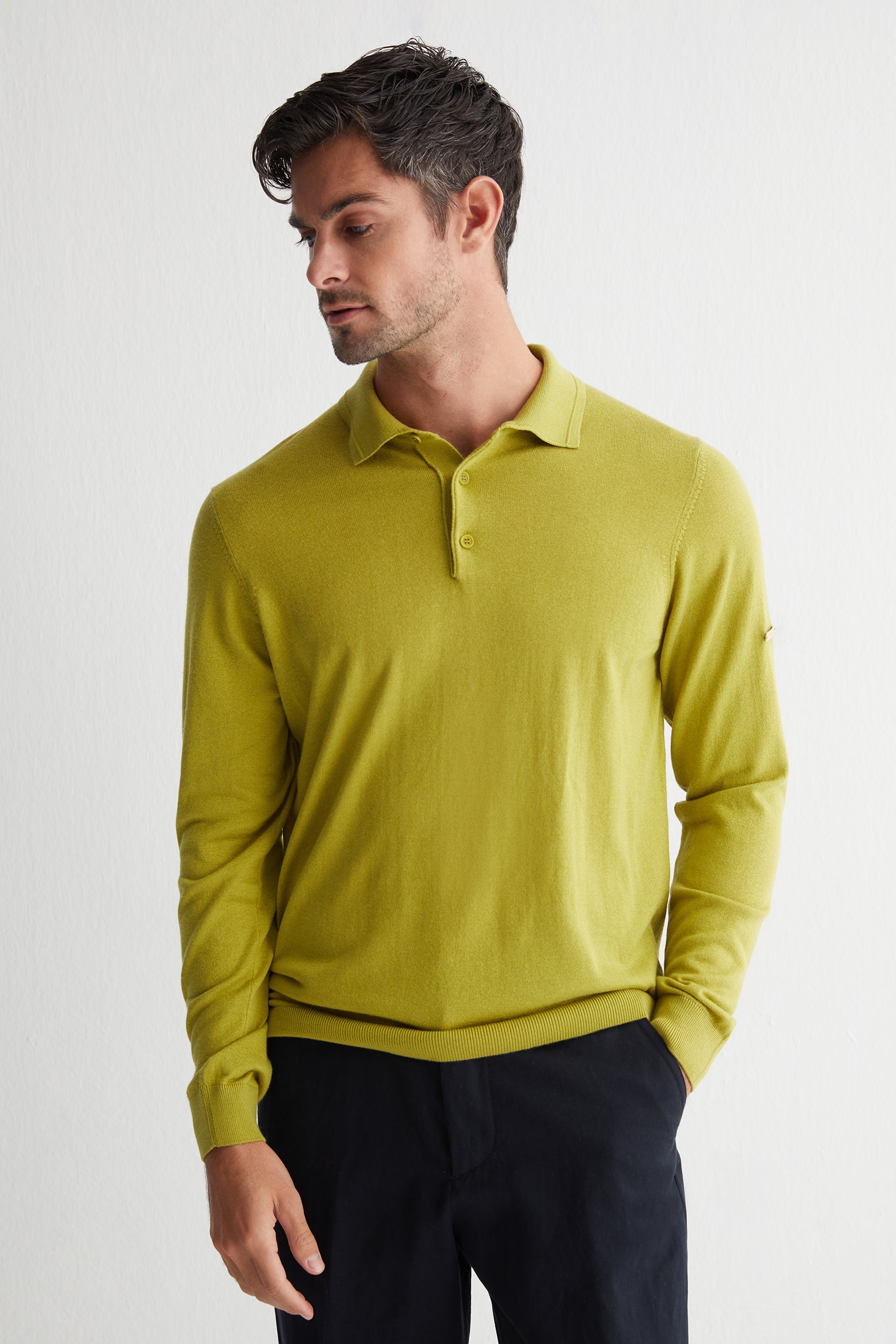 Wasabi Yeşili Paul İpek Kaşmir Polo Yaka Triko