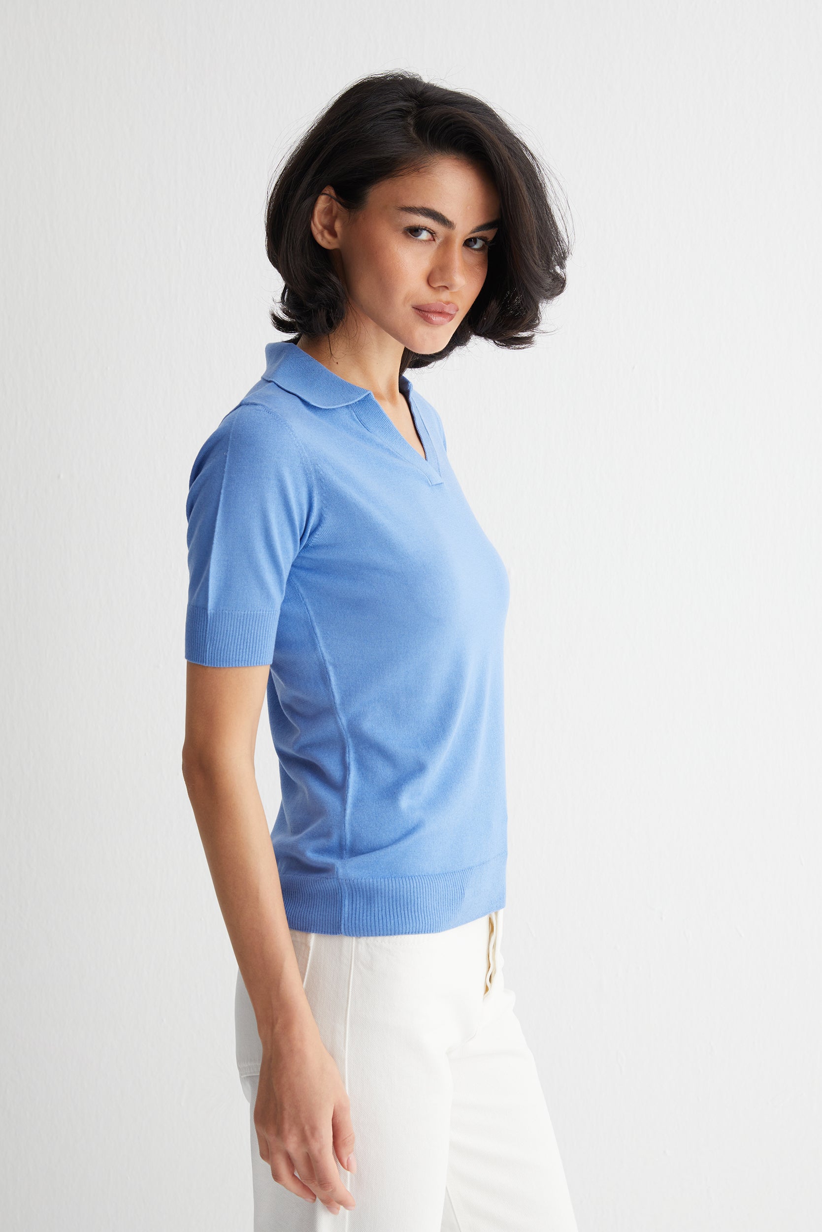 Mavi Zoe İpek Kaşmir Kısa Kollu Polo
