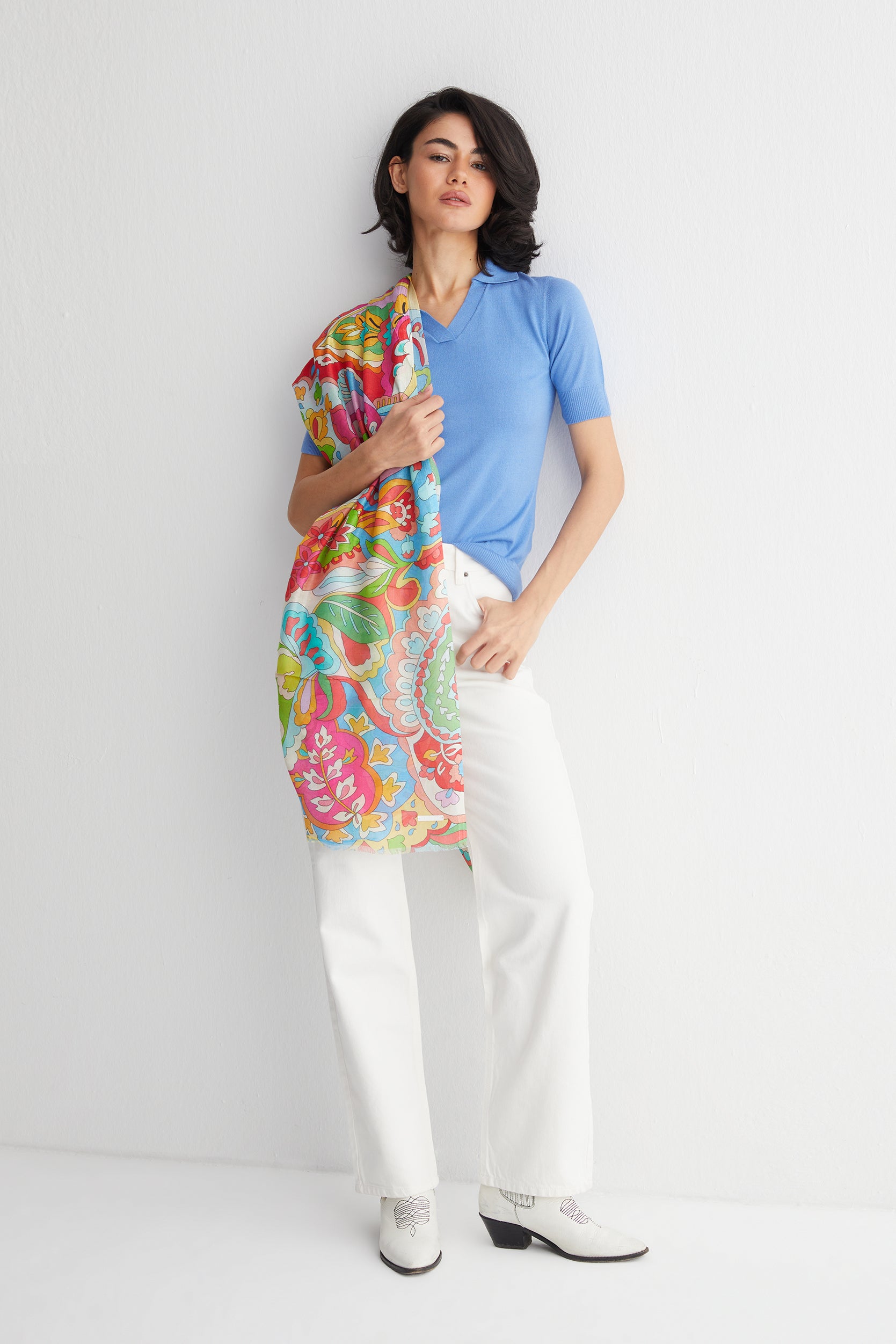 Mavi Zoe İpek Kaşmir Kısa Kollu Polo