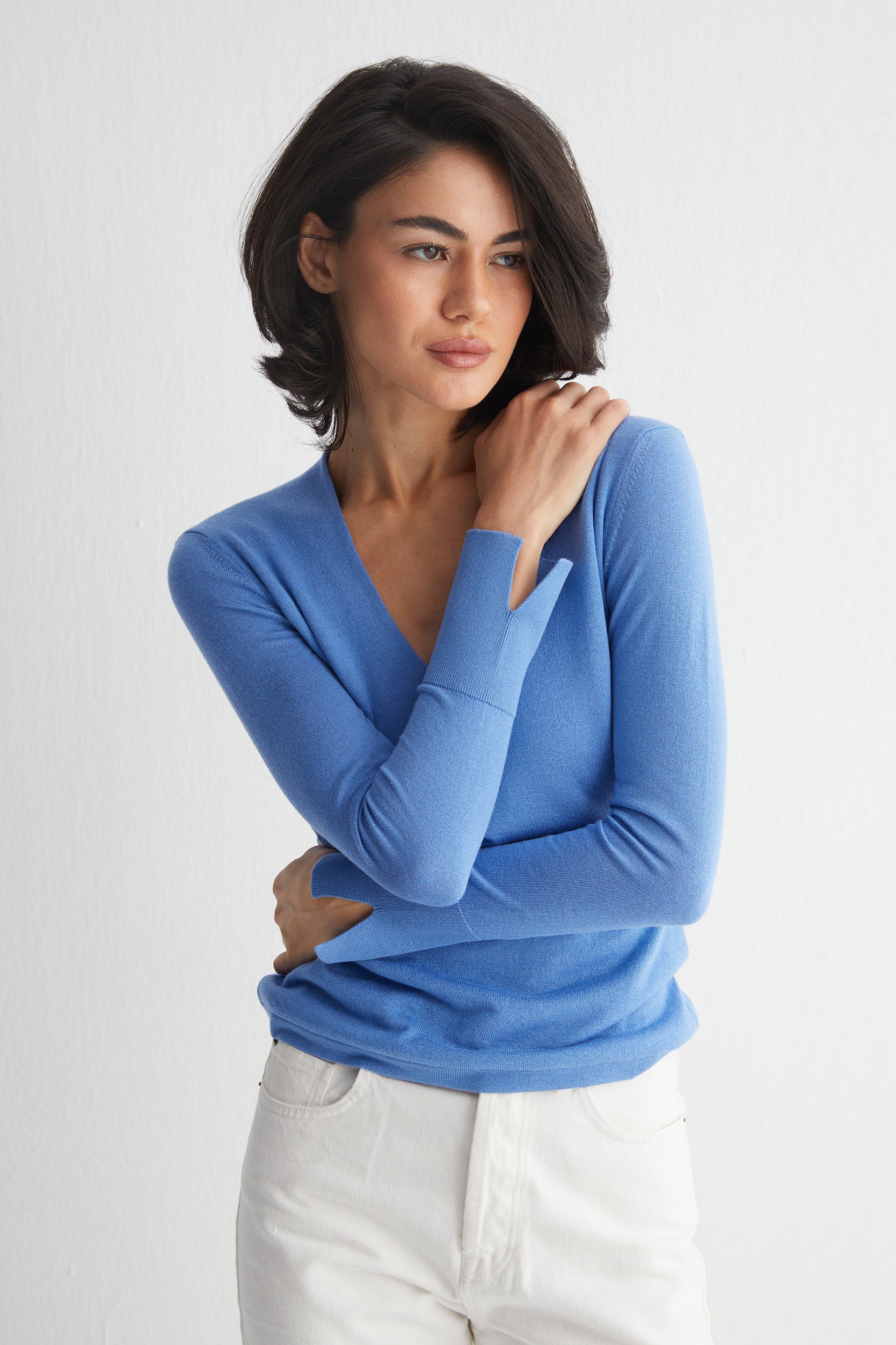 Mavi Zoe İpek Kaşmir Derin V Yaka Triko