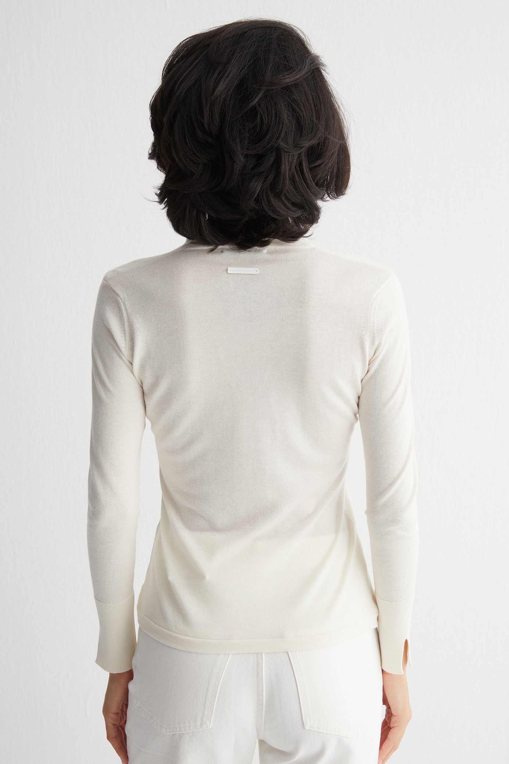 Ekru Zoe İpek Kaşmir Derin V Yaka Triko