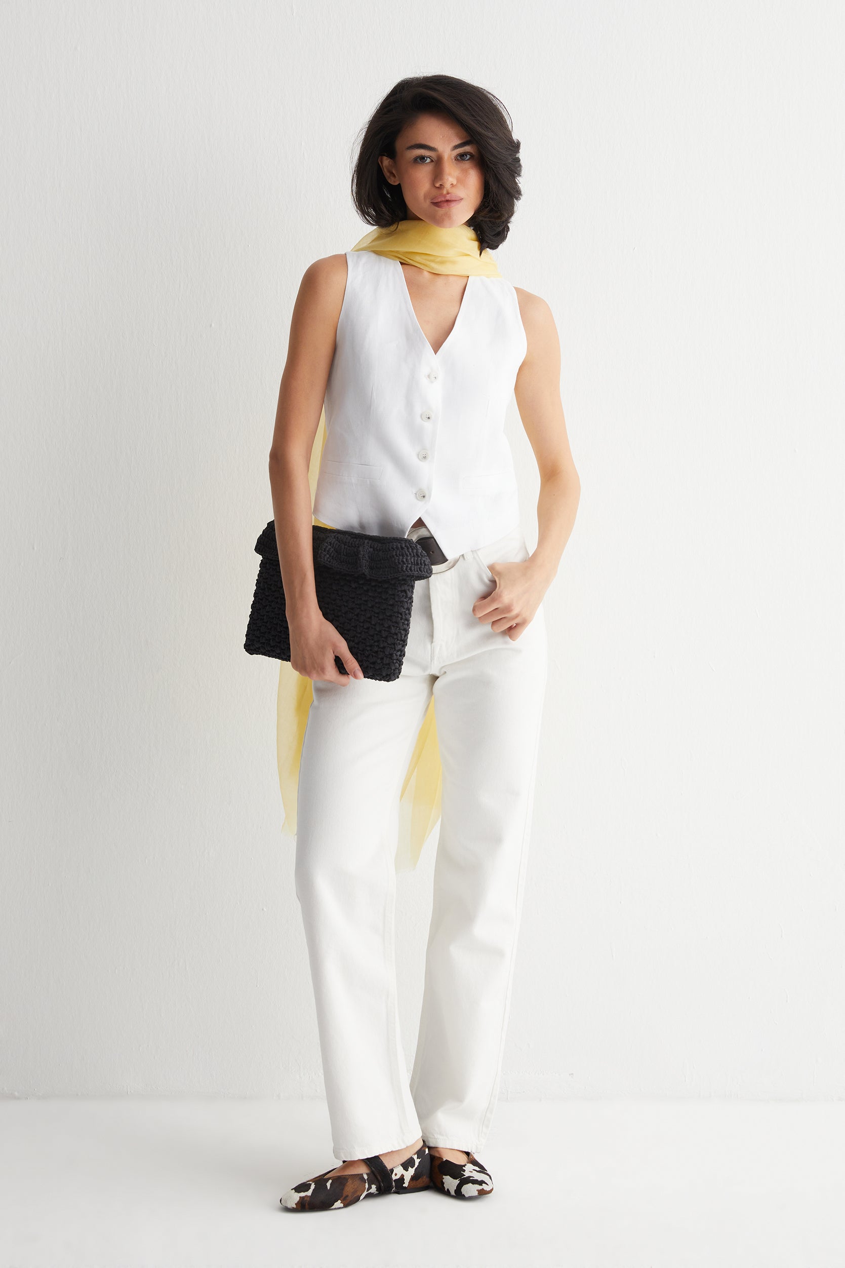 Beyaz Kate Keten Yelek