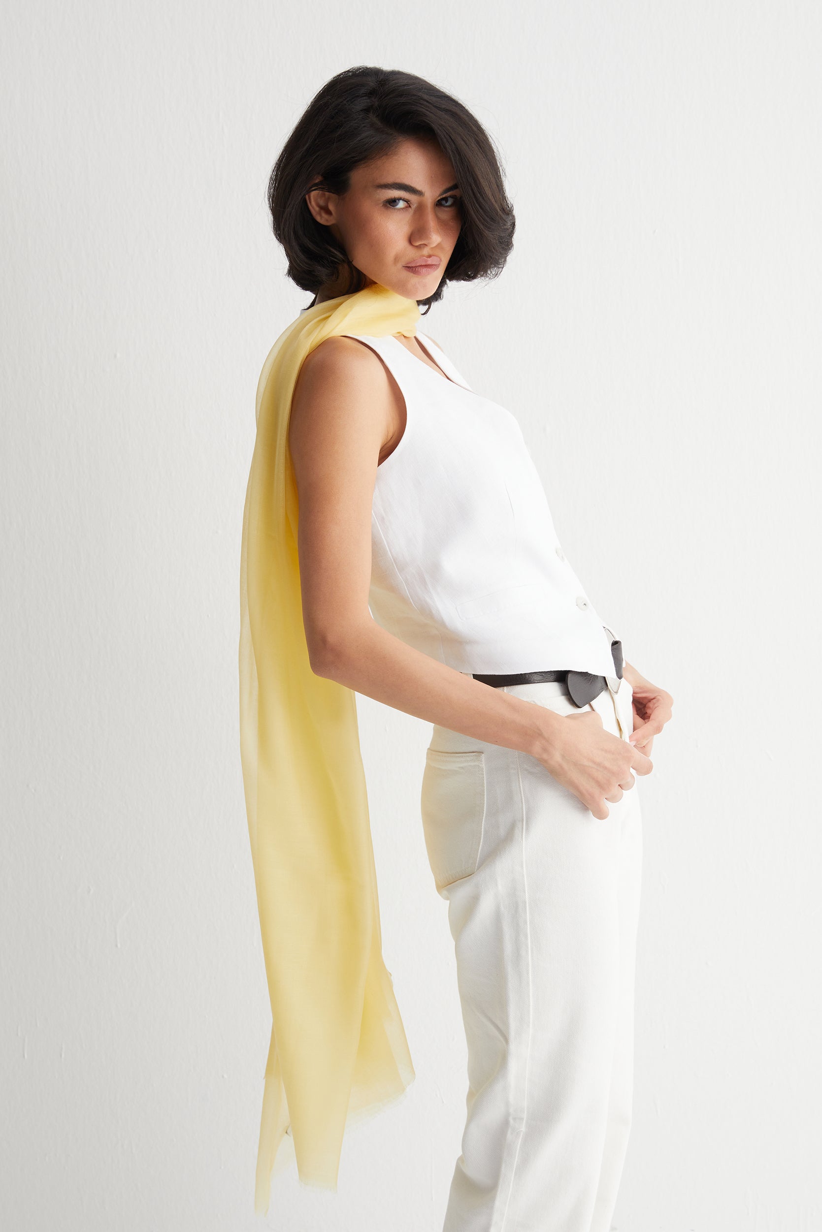 Beyaz Kate Keten Yelek