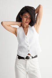 Beyaz Kate Keten Yelek