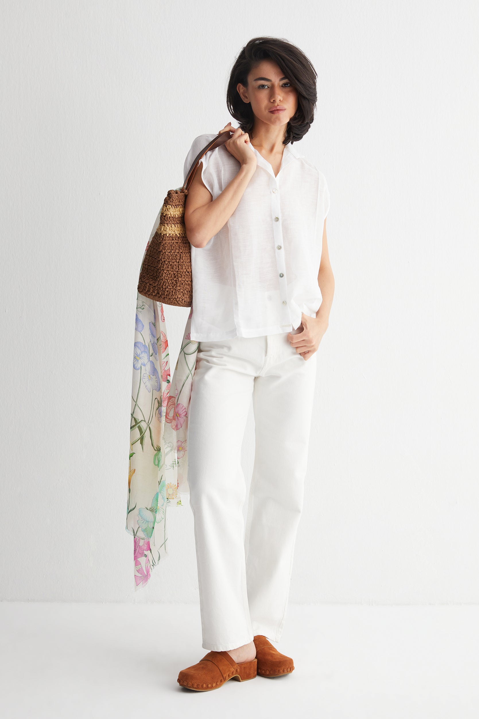 Kahverengi Nina Renkli Çizgili Rafya Çanta 42x31x11cm