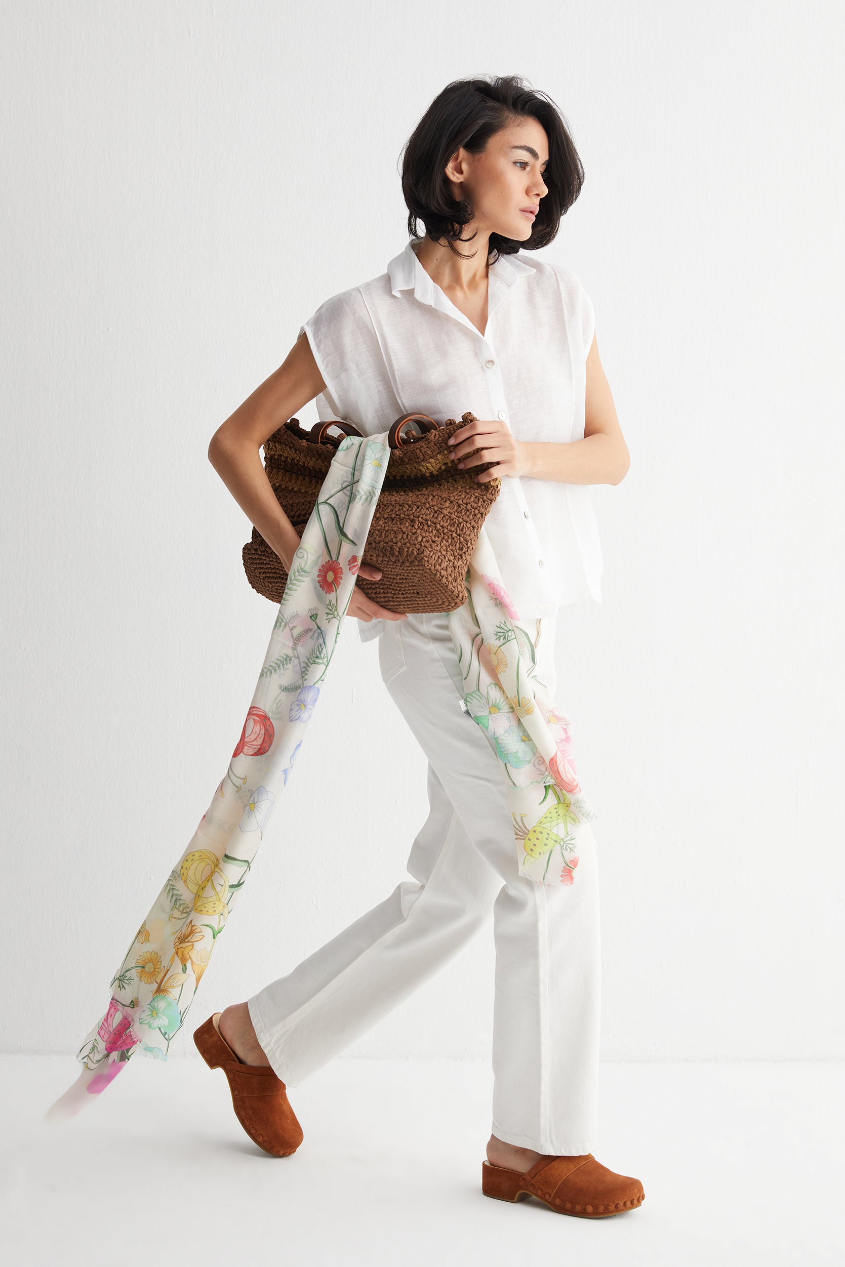 Renkli Jas İpekli Renkli Desenli Şal 70x180